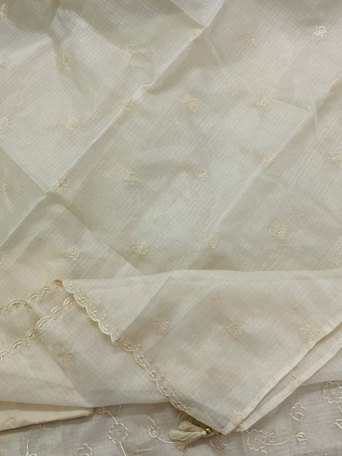 Soft Kota Silk Embroidered Suit - Cream