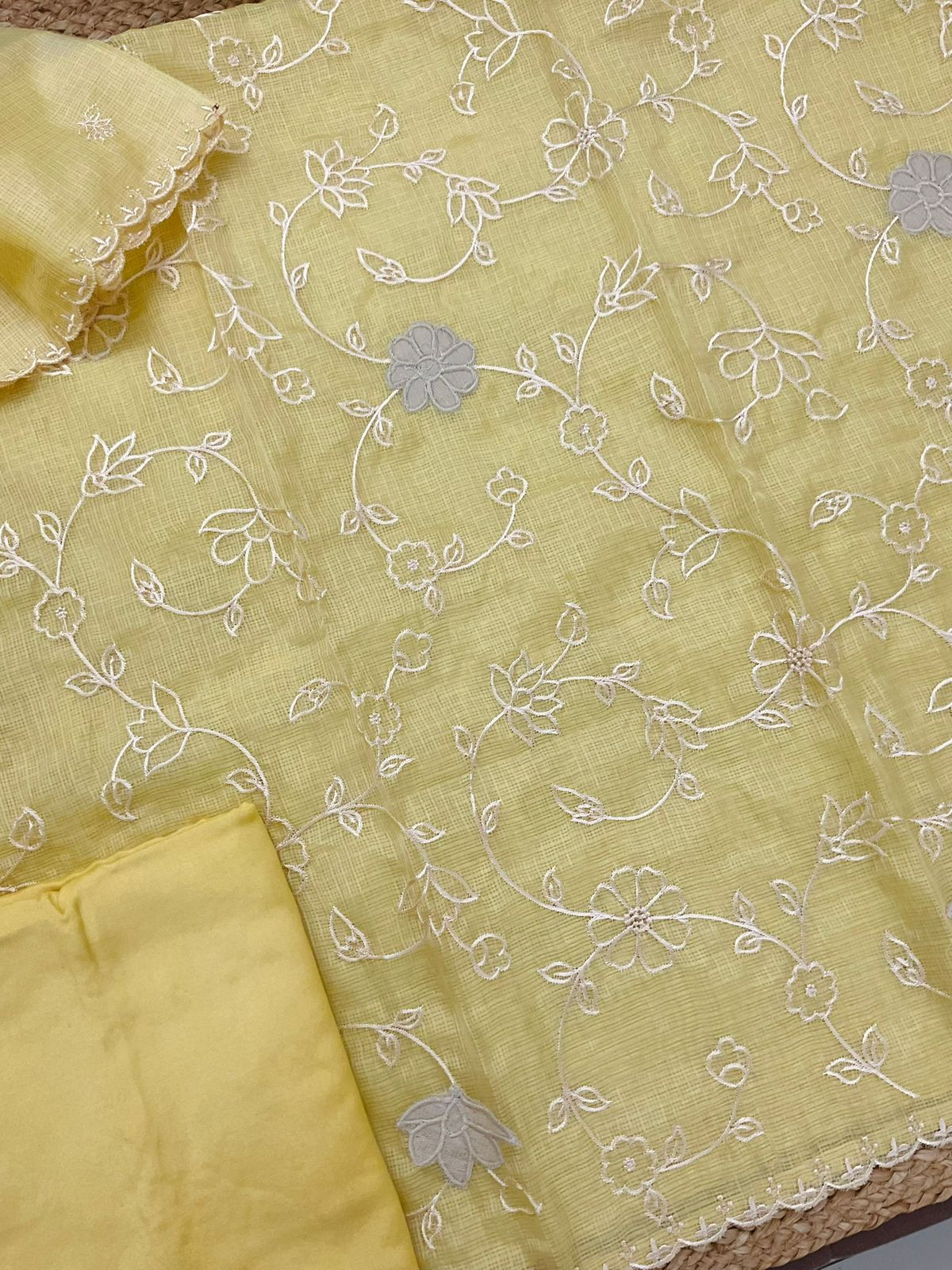 Soft Kota Silk Embroidered Suit - Yellow
