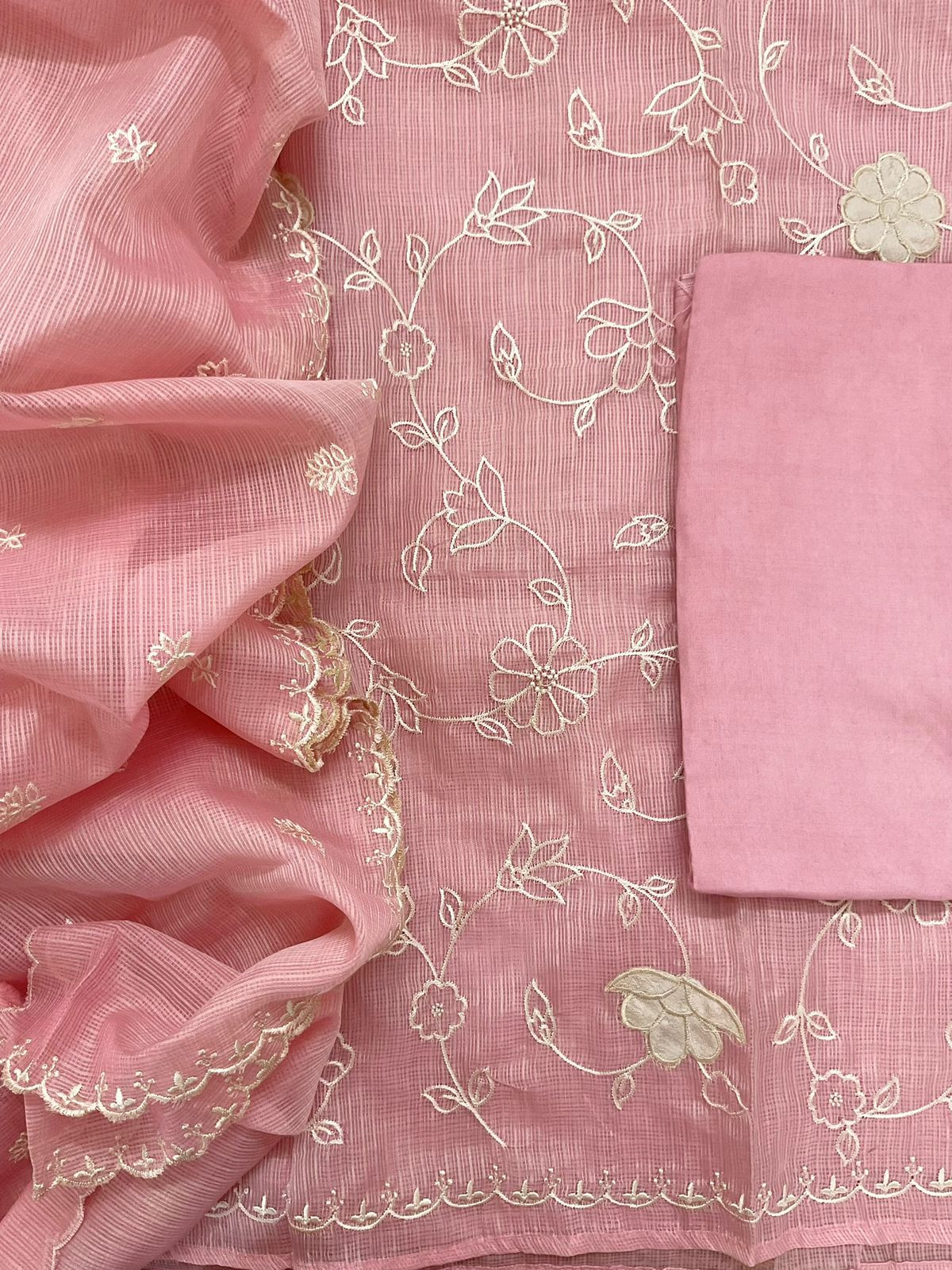 Soft Kota Silk Embroidered Suit - PINK