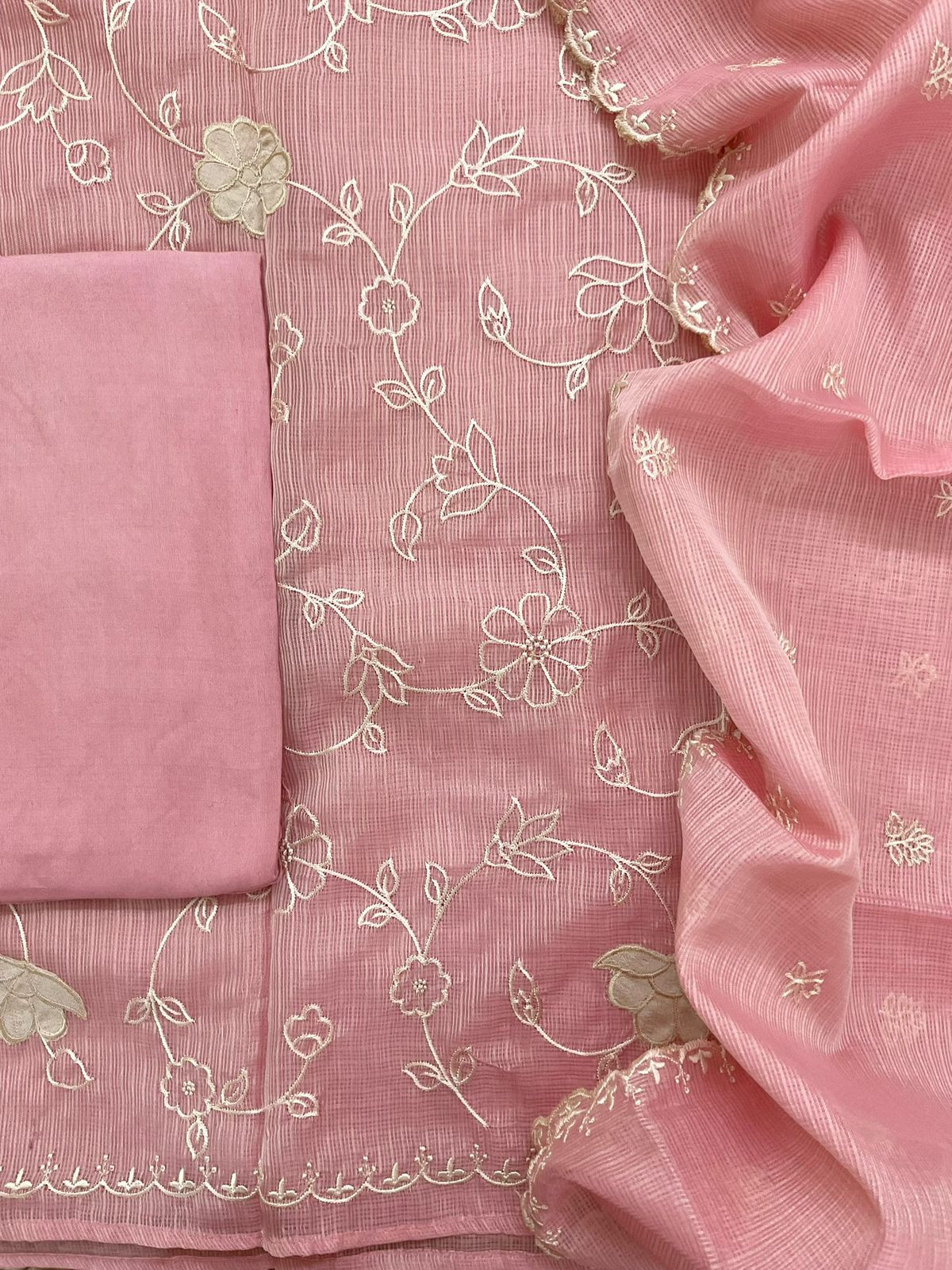 Soft Kota Silk Embroidered Suit - PINK