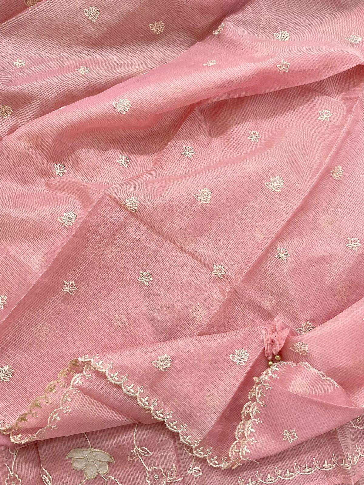 Soft Kota Silk Embroidered Suit - PINK