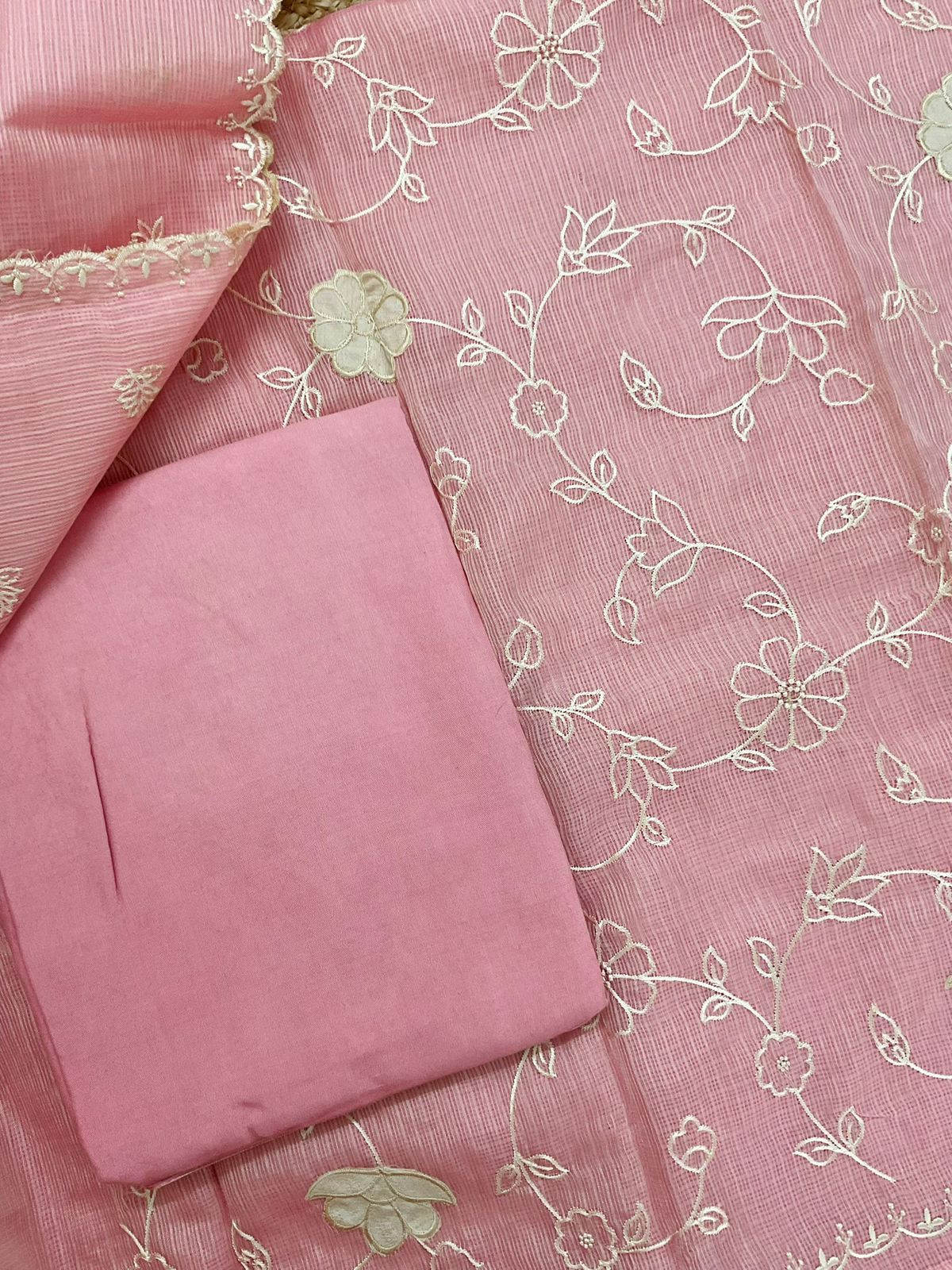 Soft Kota Silk Embroidered Suit - PINK