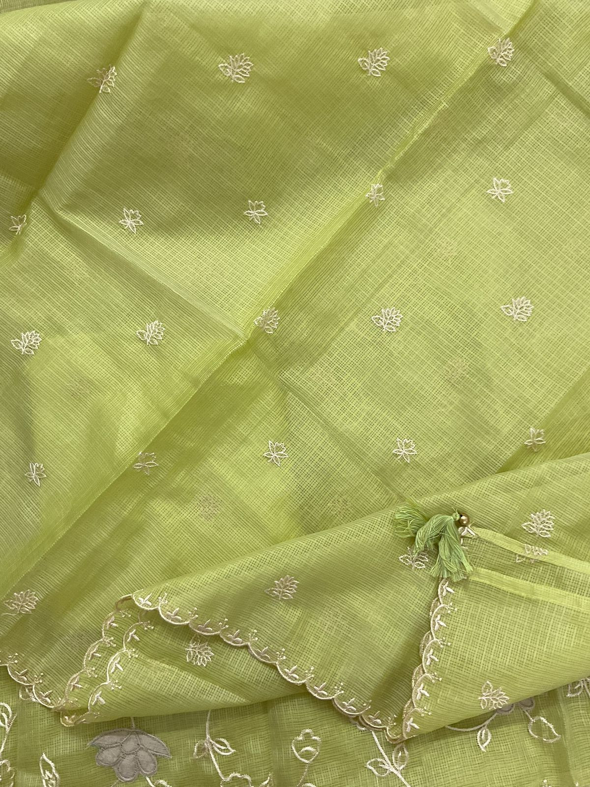 Soft Kota Silk Embroidered Suit - Green