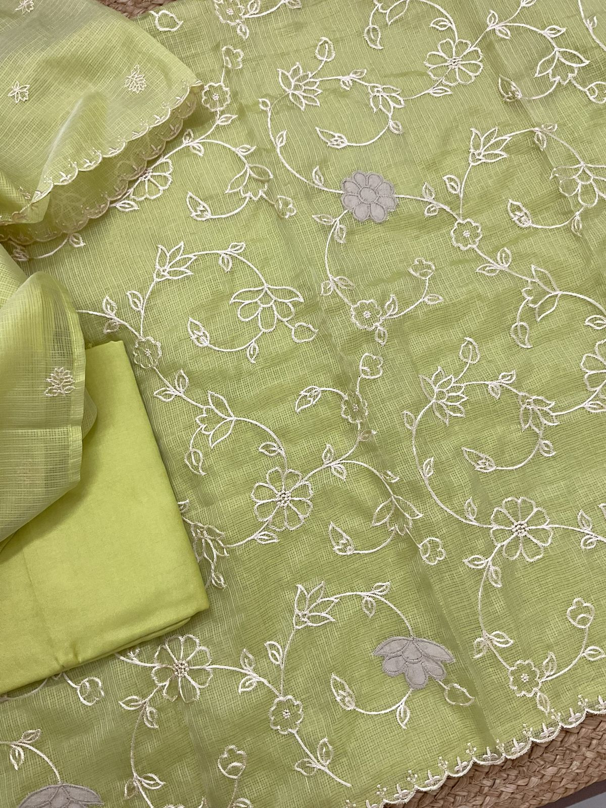 Soft Kota Silk Embroidered Suit - Green