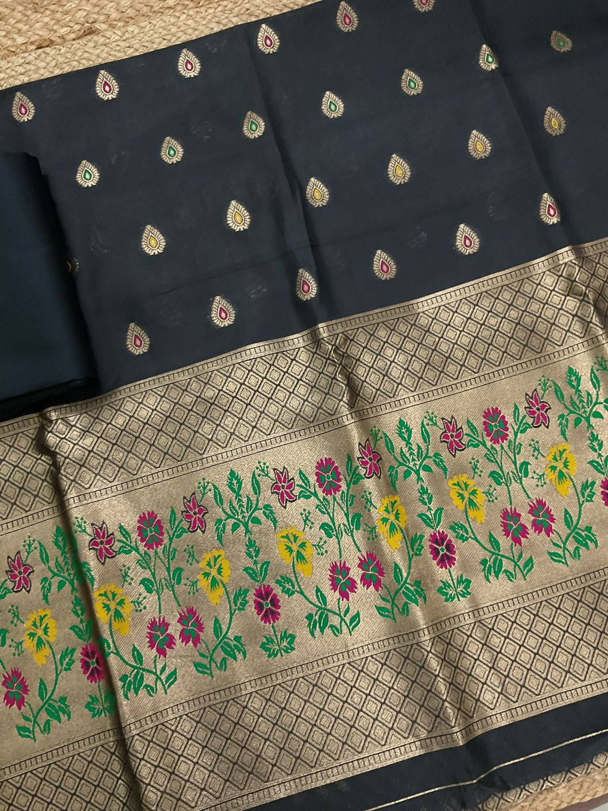 Soft Silk Paithani Styled Weaved Suit - Black