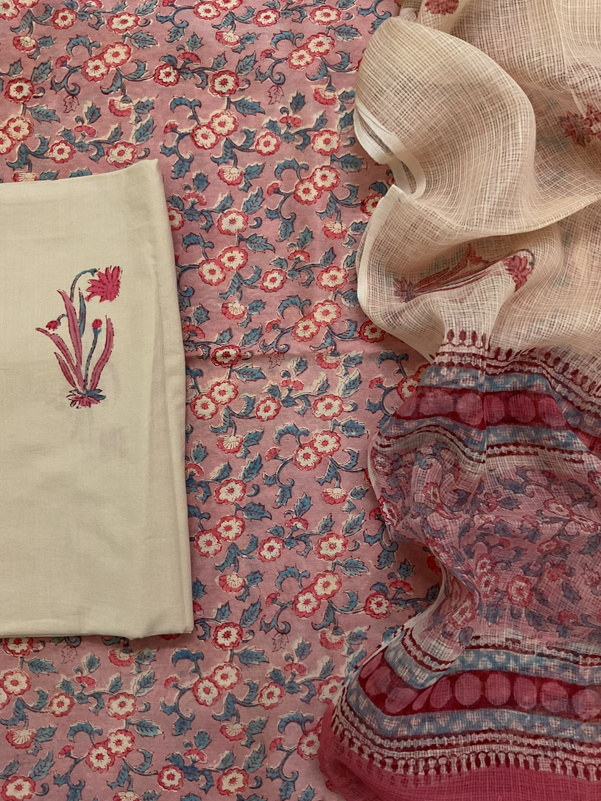 Pure Chanderi Printed Suit - Pink