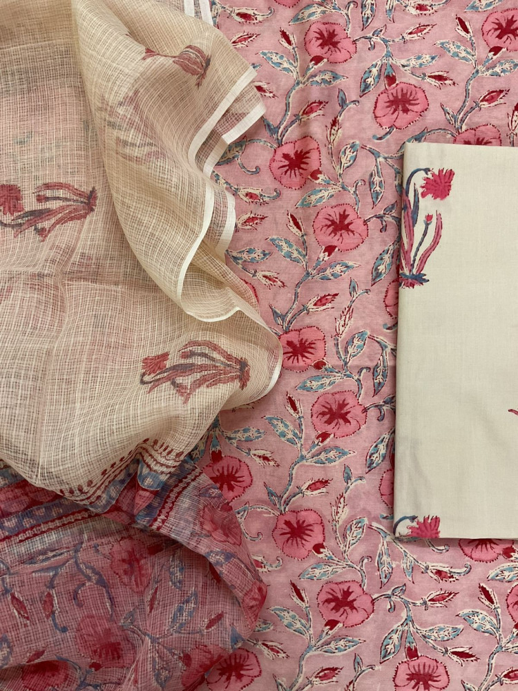 Image of Pure Chanderi Printed Suit - Pink