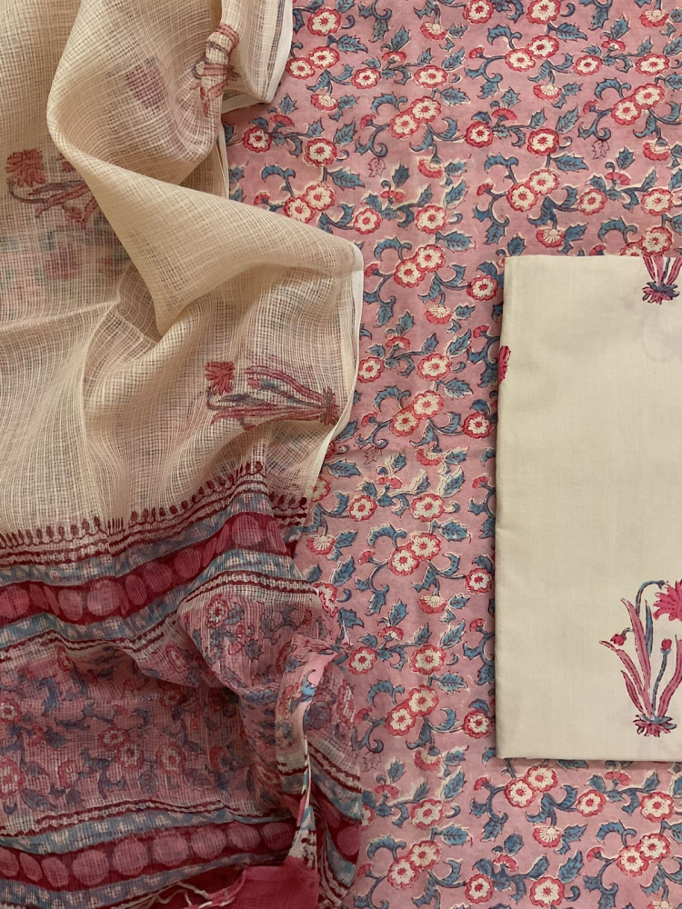 Image of Pure Chanderi Printed Suit - Pink
