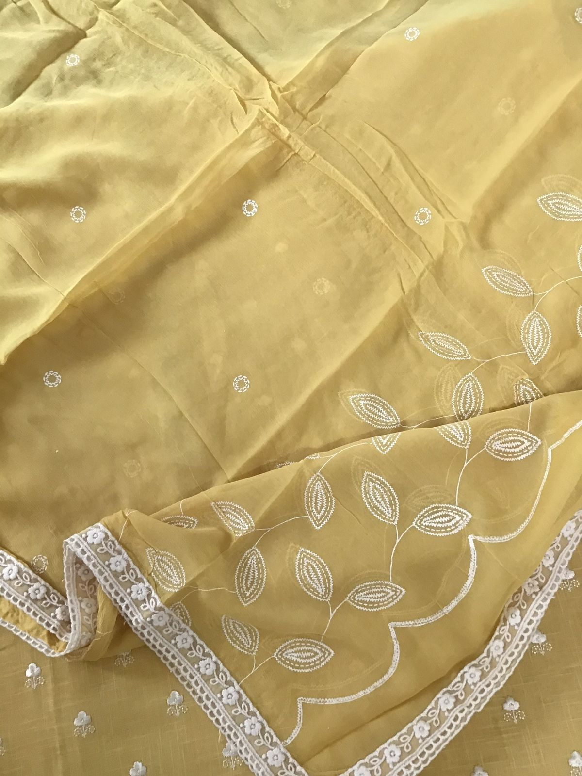 Soft Linen Jute Cotton Printed Embroidered Suit - Yellow