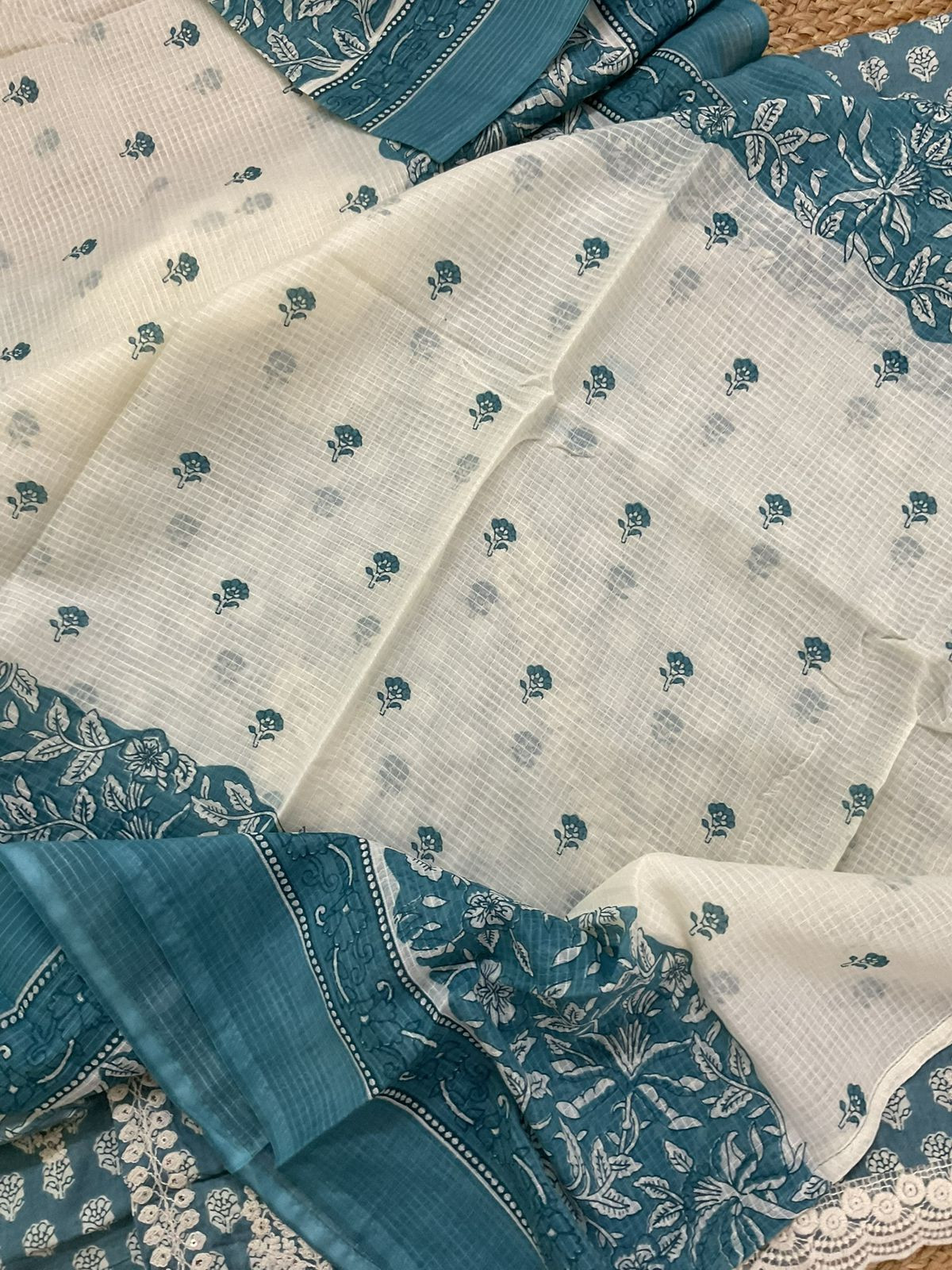 Pure Cotton Printed Embroidered Suit - Blue