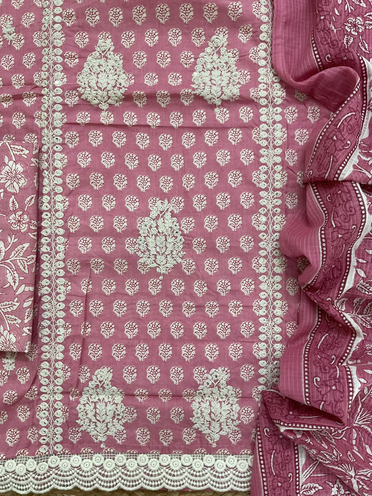 Pure Cotton Printed Embroidered Suit - Pink