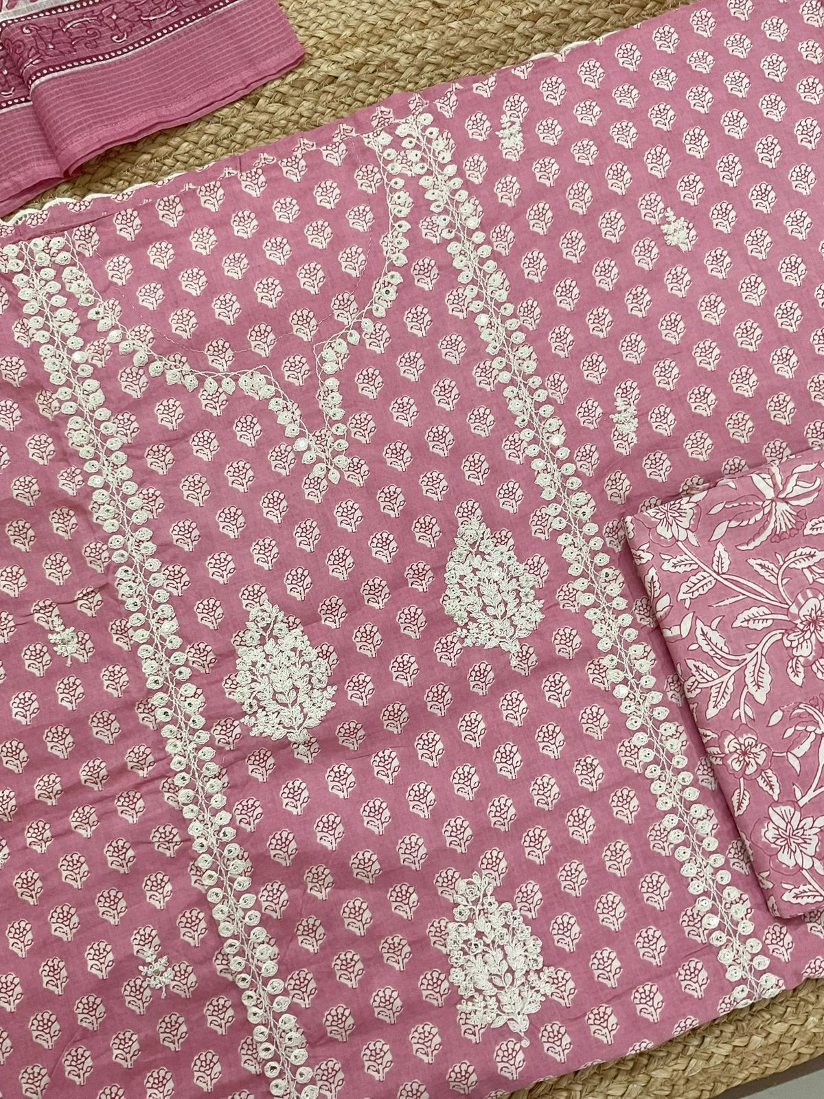 Pure Cotton Printed Embroidered Suit - Pink