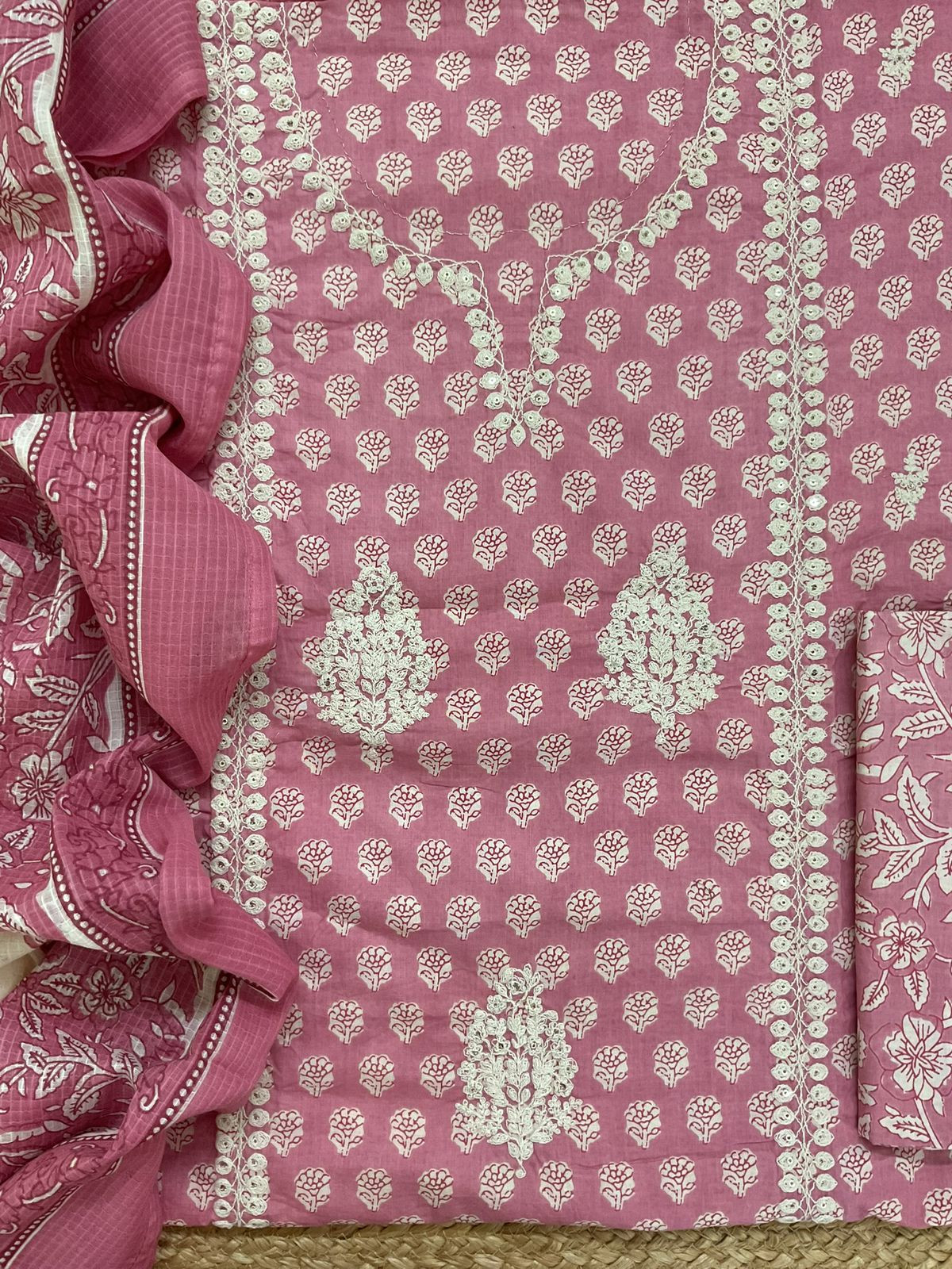 Pure Cotton Printed Embroidered Suit - Pink