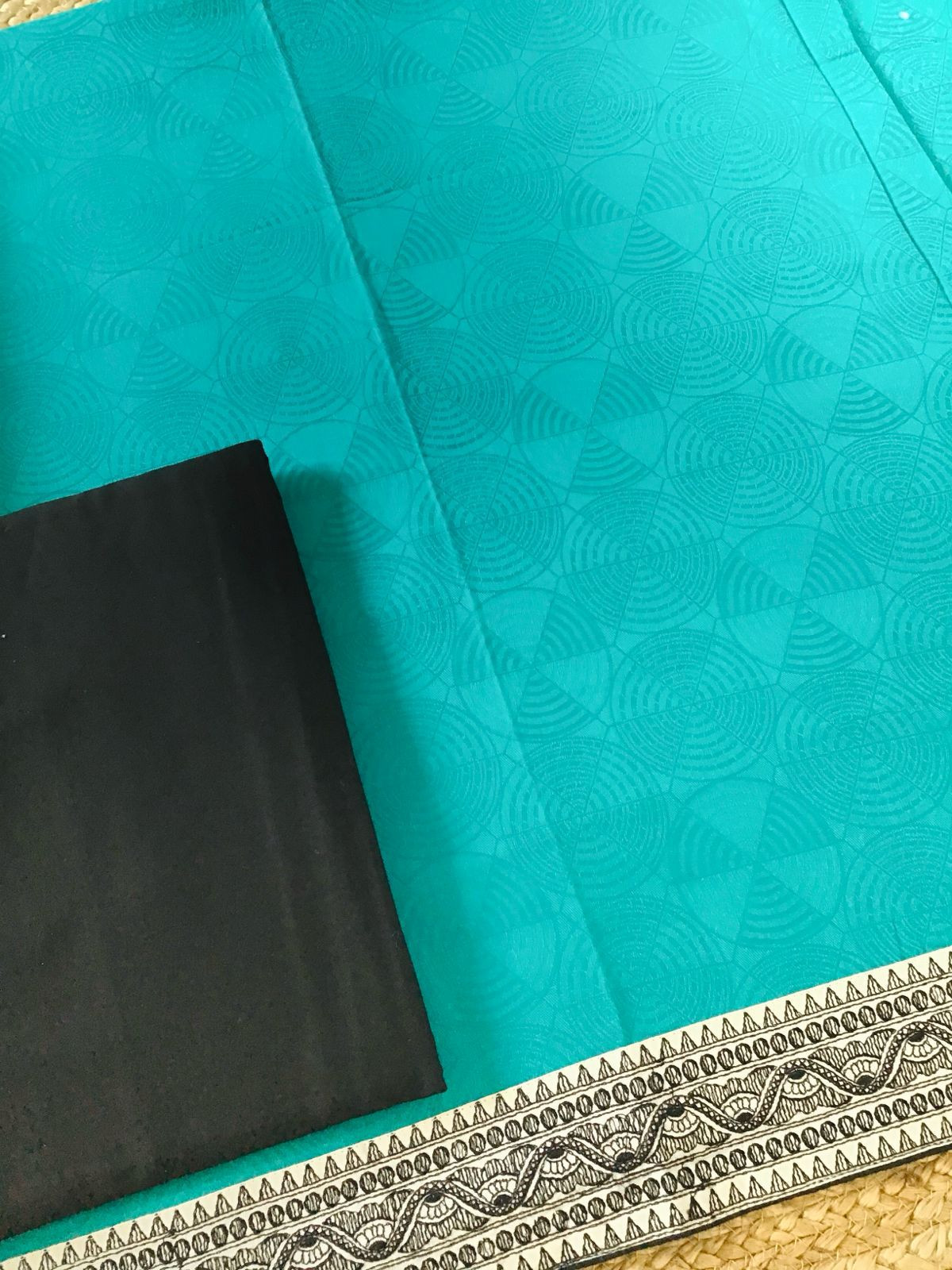 Soft Cotton Silk Self Weaved Printed Embroidered Suit - Green