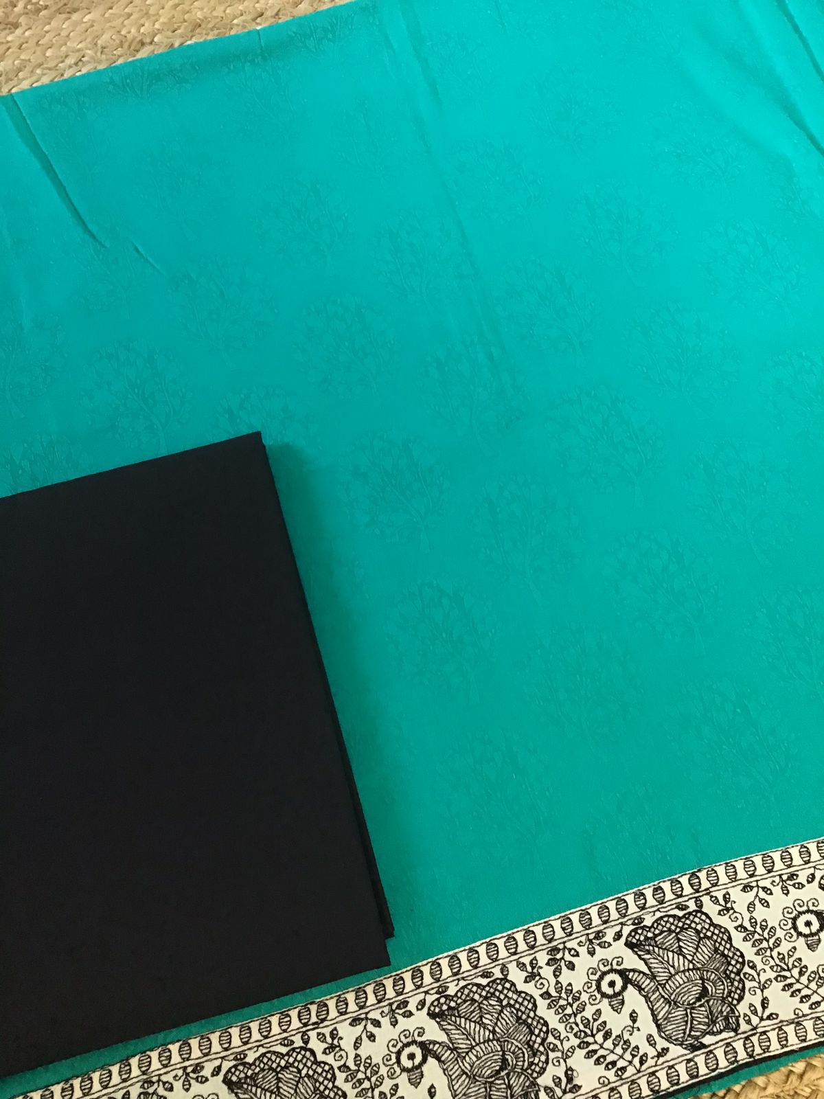 Soft Cotton Silk Self Weaved Printed Embroidered Suit - Green