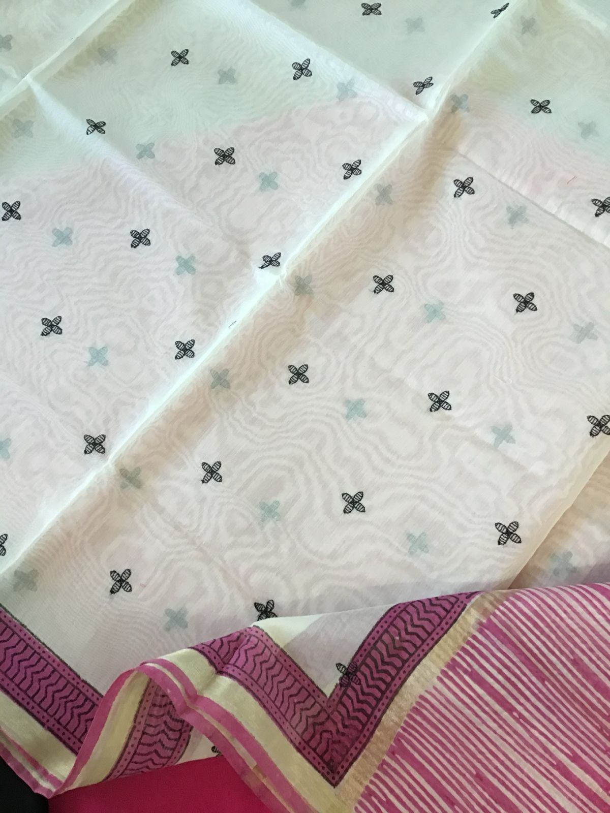 Soft Cotton Silk Self Weaved Printed Embroidered Suit - Pink