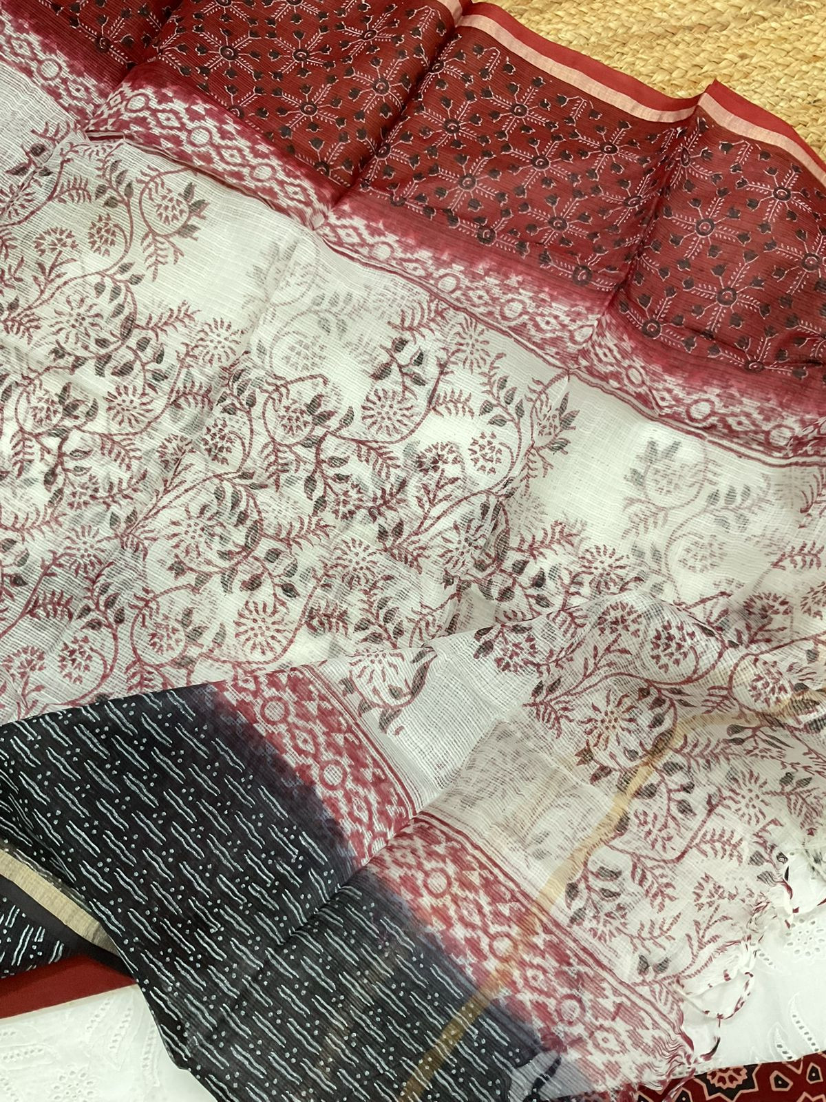 Pure Cotton Printed Embroidered Suit - White