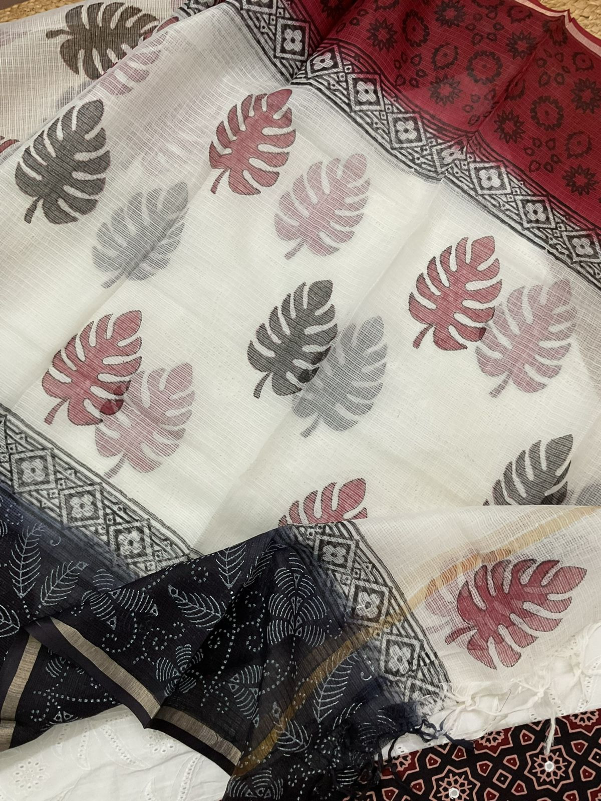 Pure Cotton Printed Embroidered Suit - White