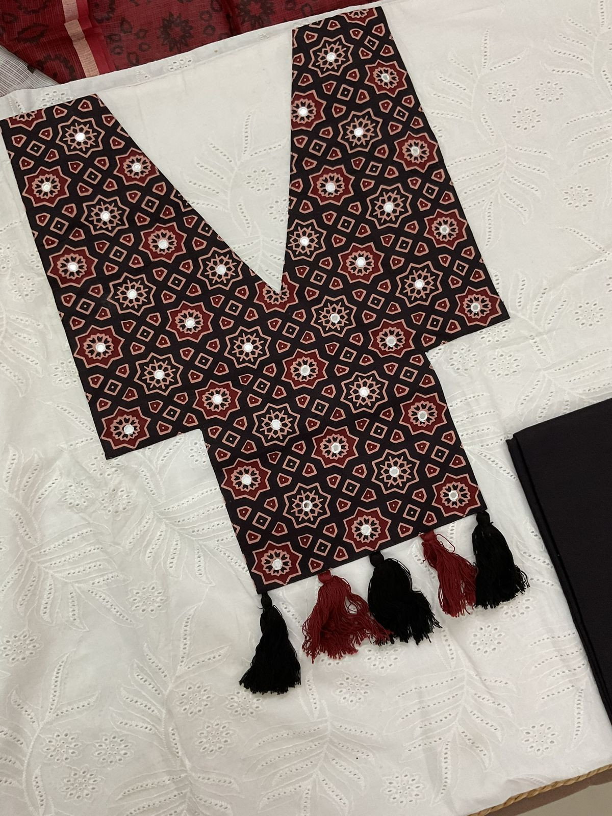 Pure Cotton Printed Embroidered Suit - White