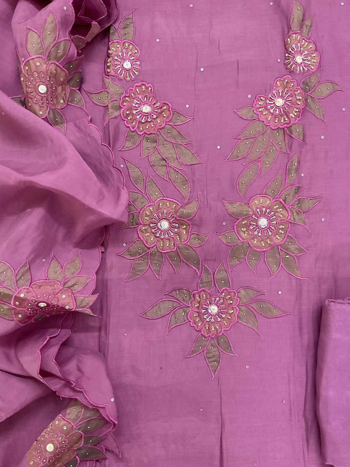 Pure Muslin Embroidered Suit - Purple