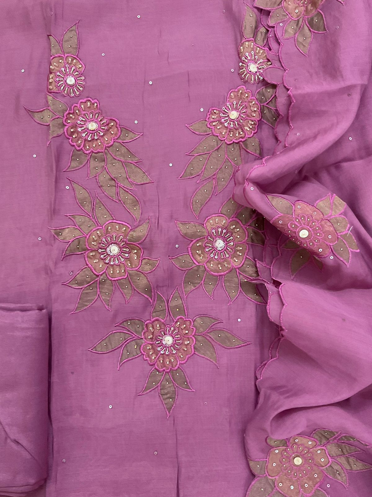 Pure Muslin Embroidered Suit - Purple