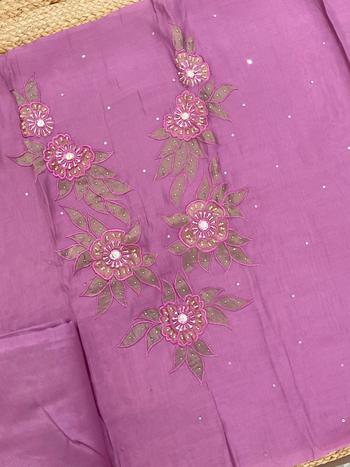 Pure Muslin Embroidered Suit - Purple