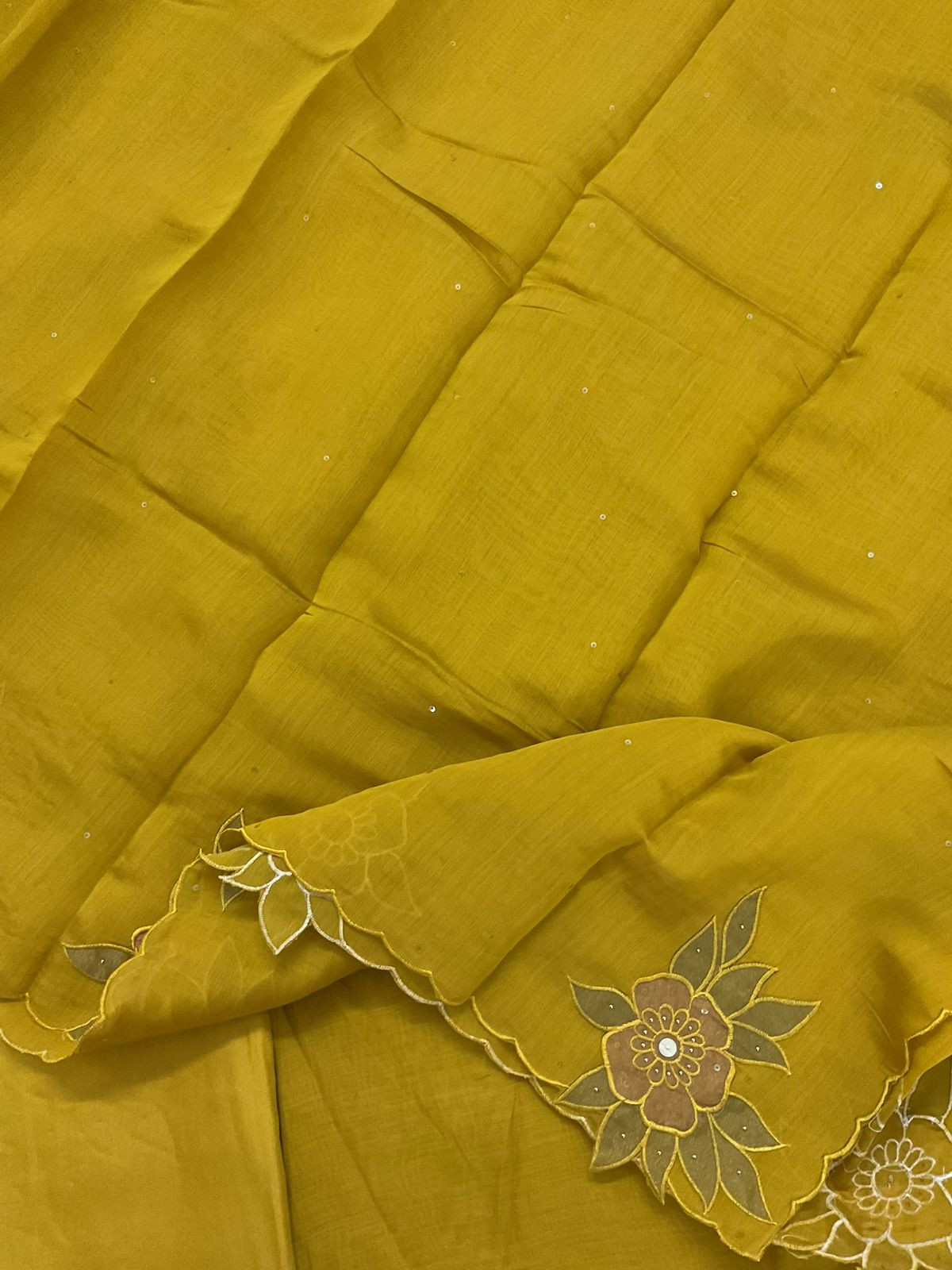 Pure Muslin Embroidered Suit - Yellow