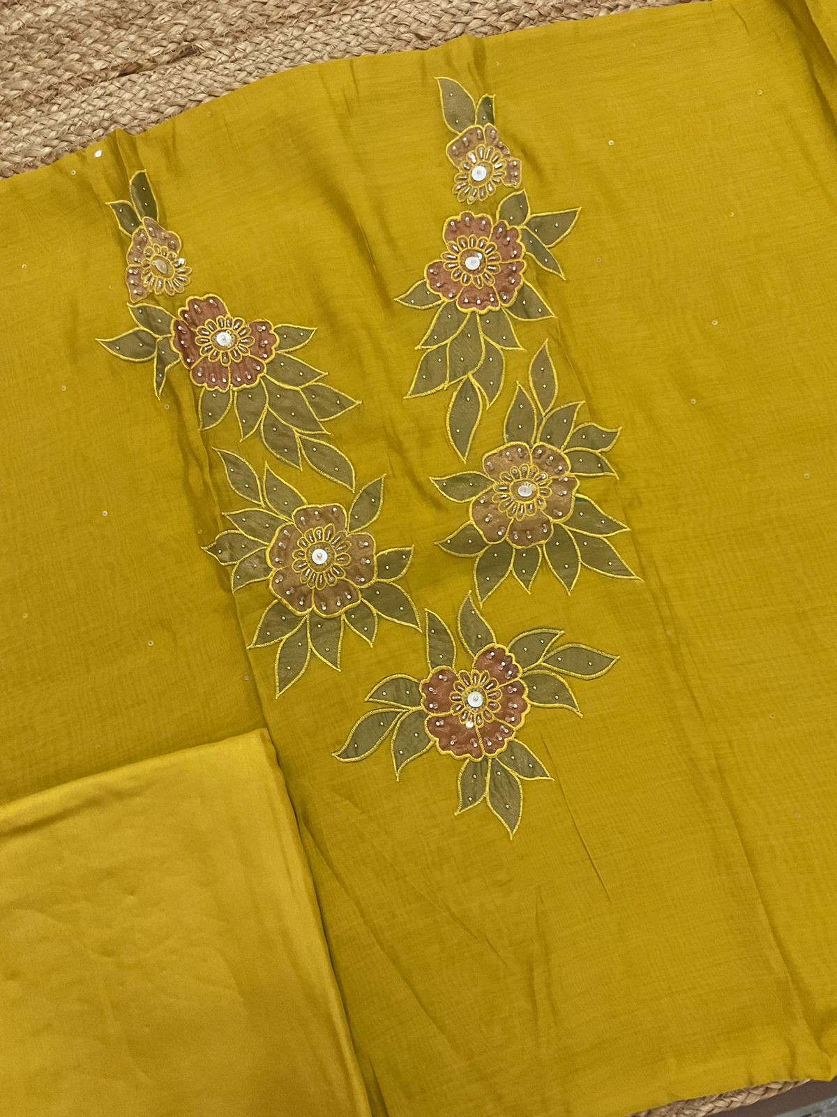 Pure Muslin Embroidered Suit - Yellow