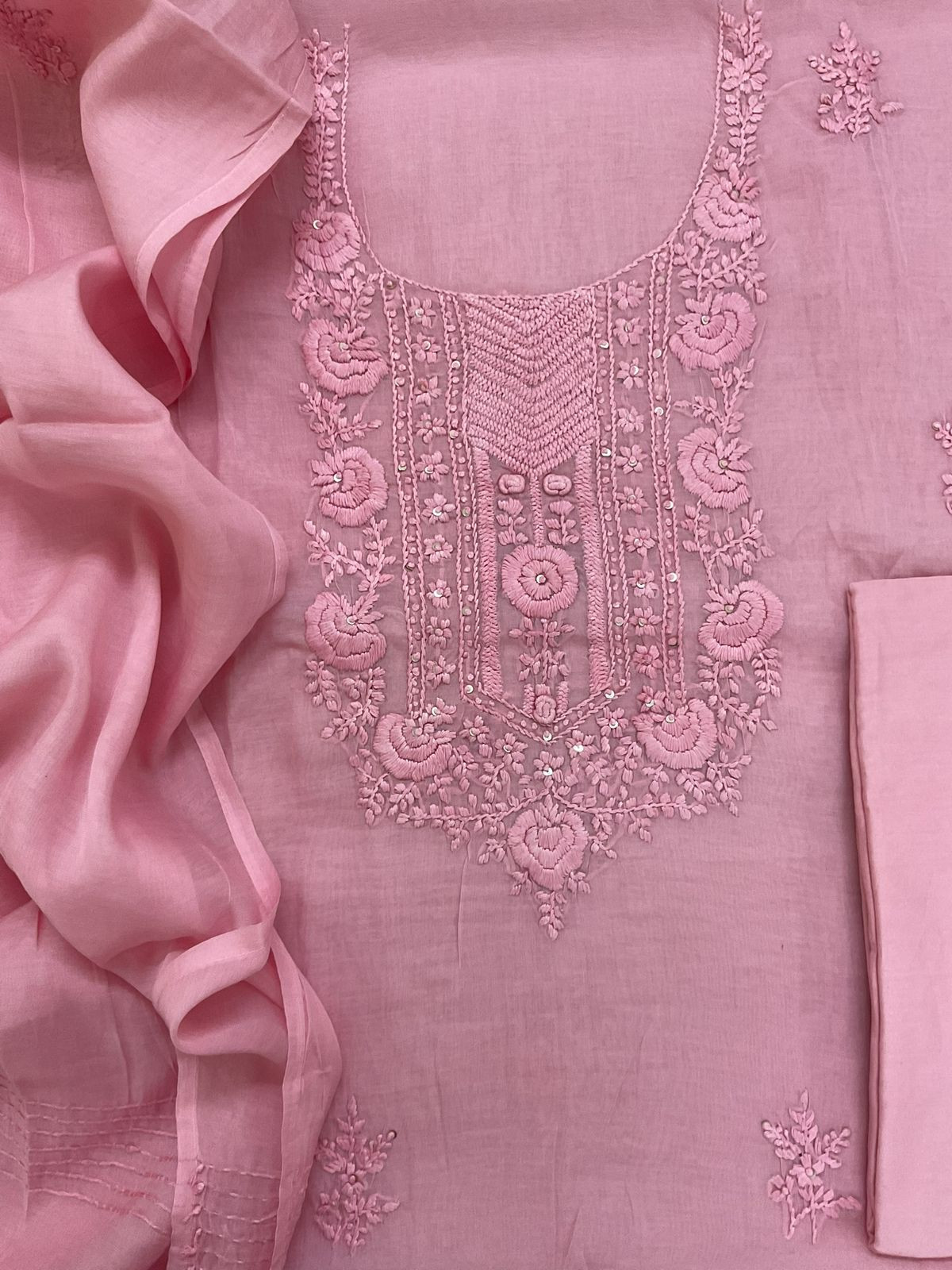 Soft Chanderi Embroidered Suit - Pink