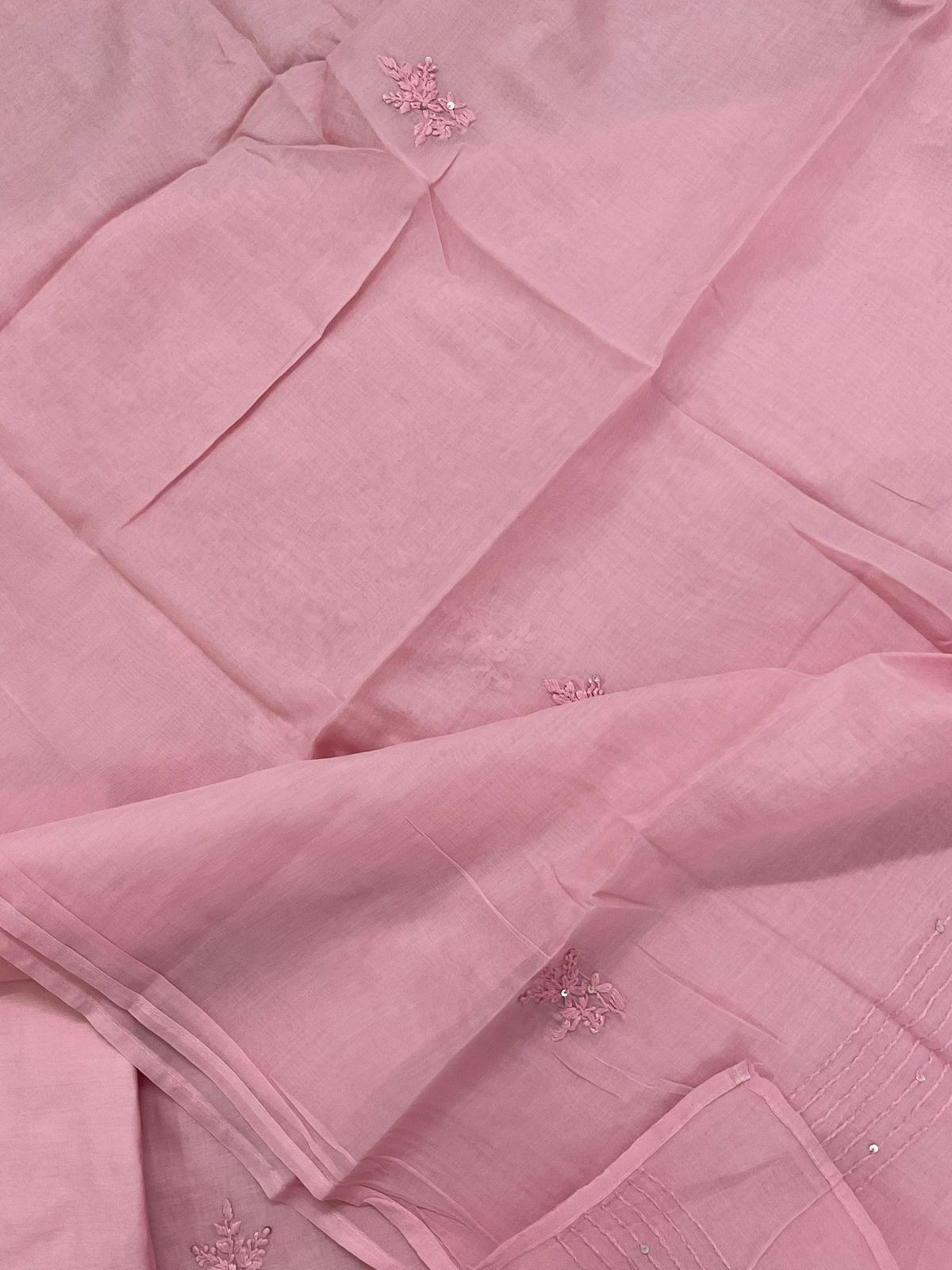 Soft Chanderi Embroidered Suit - Pink