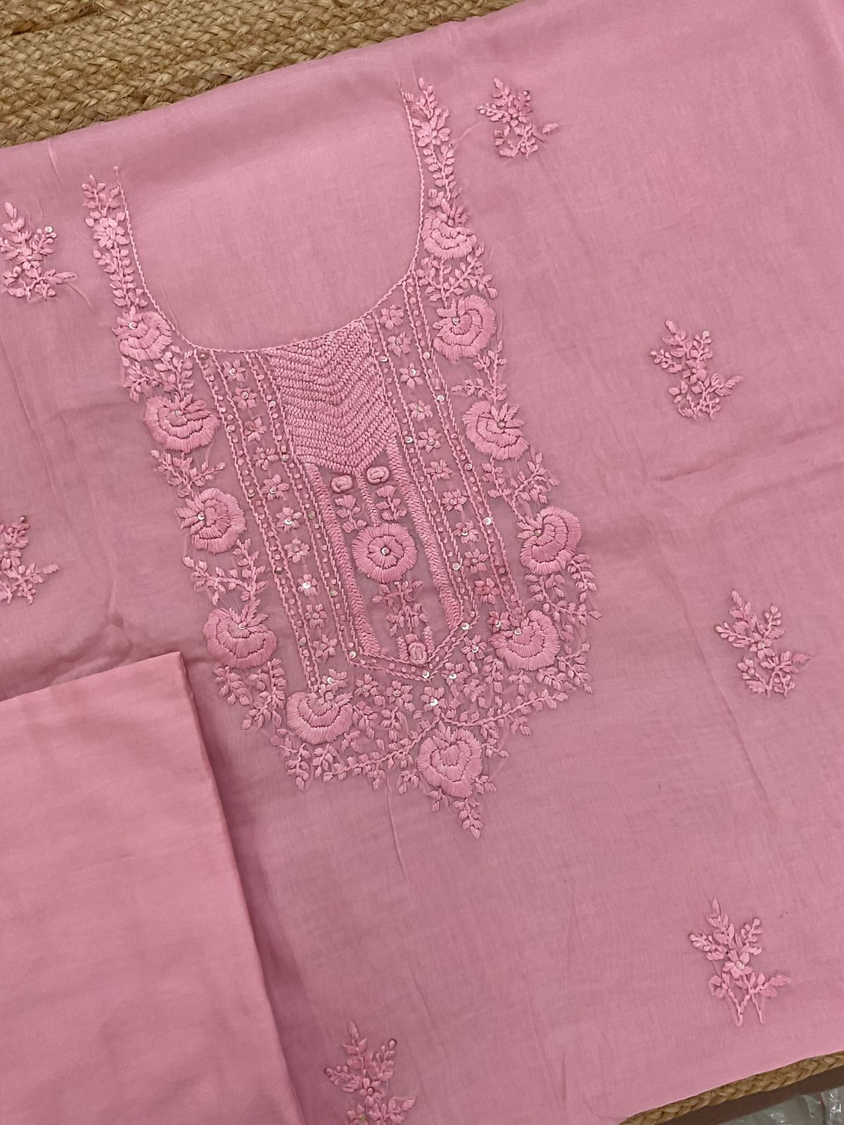 Soft Chanderi Embroidered Suit - Pink
