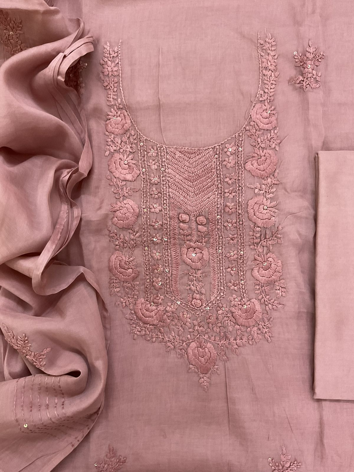 Soft Chanderi Embroidered Suit - Onion Pink