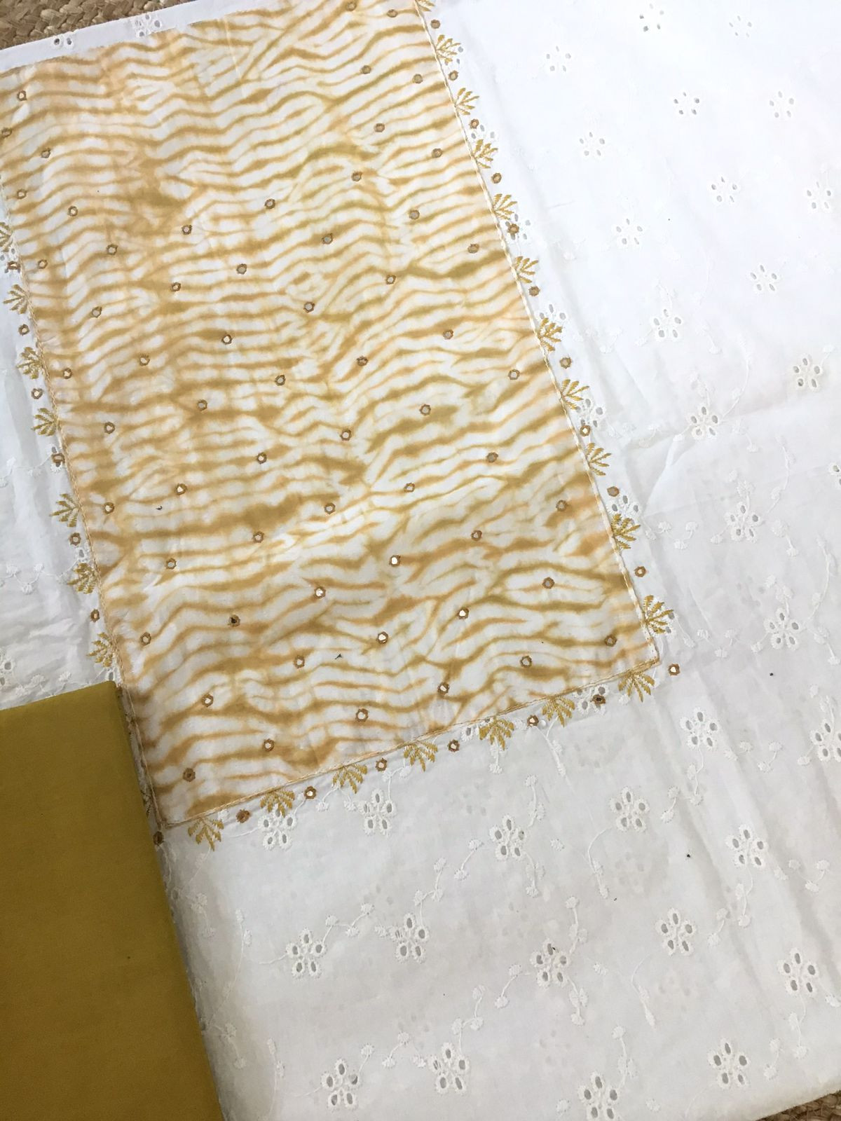 Pure Hakoba Cotton Printed Embroidered Suit - Off White