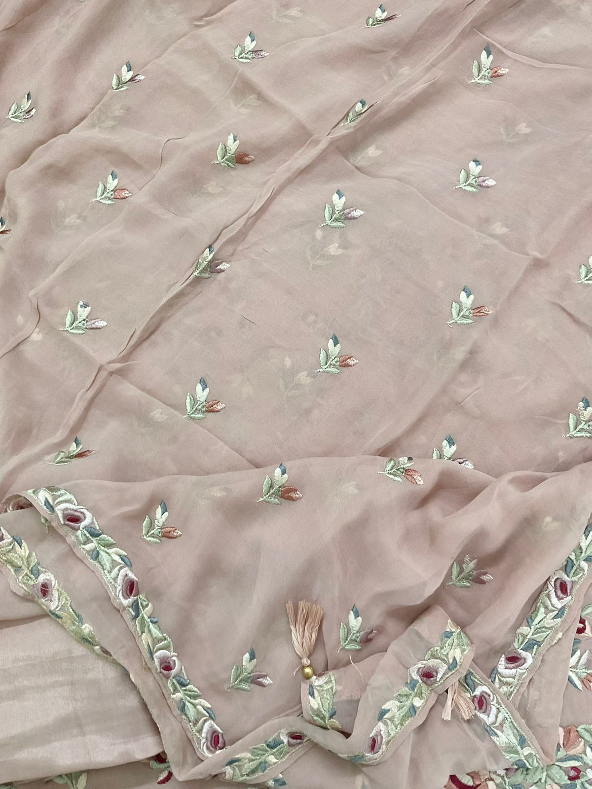 Pure Georgette Embroidered Suit - Onion Pink