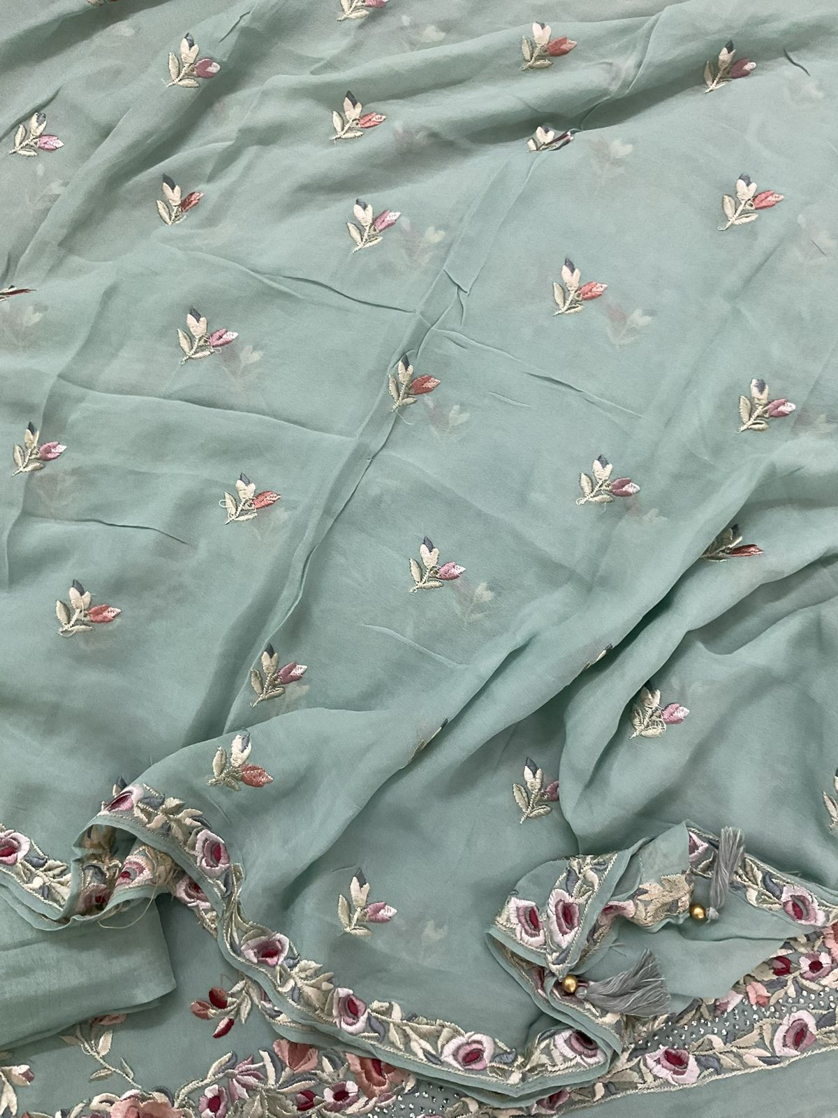 Pure Georgette Embroidered Suit - Green