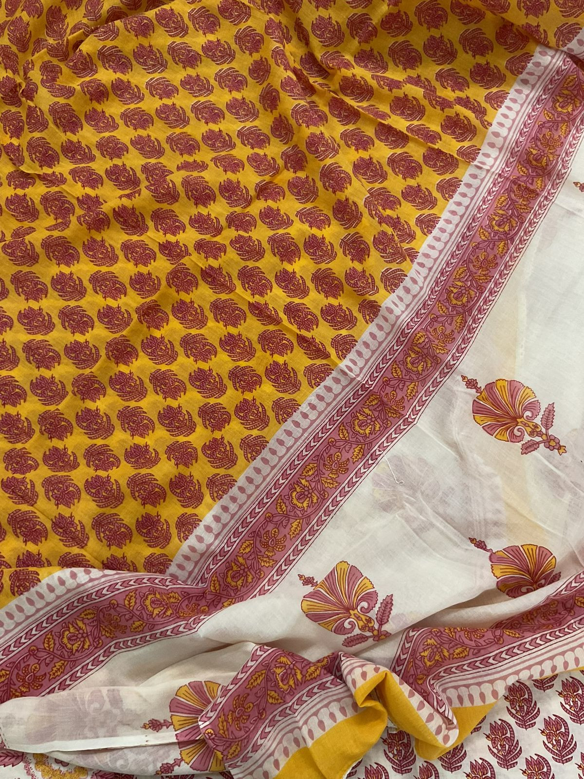 Pure Cotton Printed Embroidered Suit - Cream