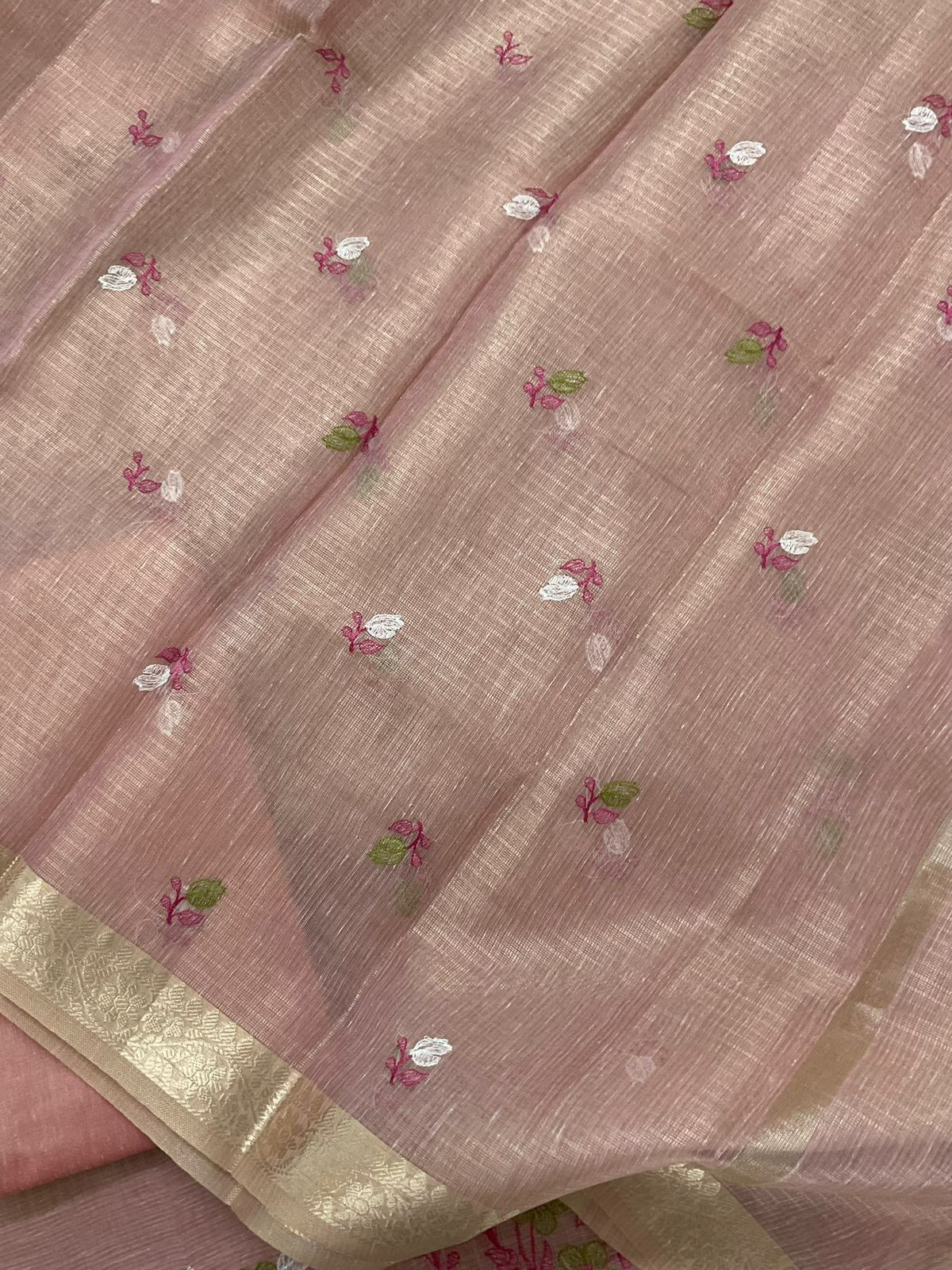 Soft Tissue Kota Silk Embroidered Suit - Pink