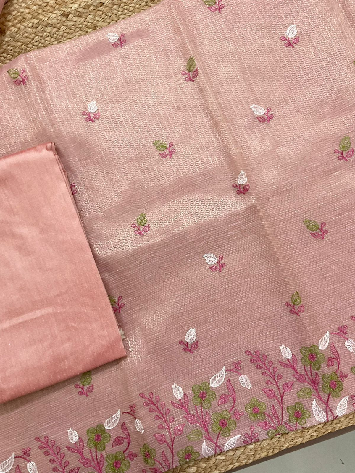 Soft Tissue Kota Silk Embroidered Suit - Pink