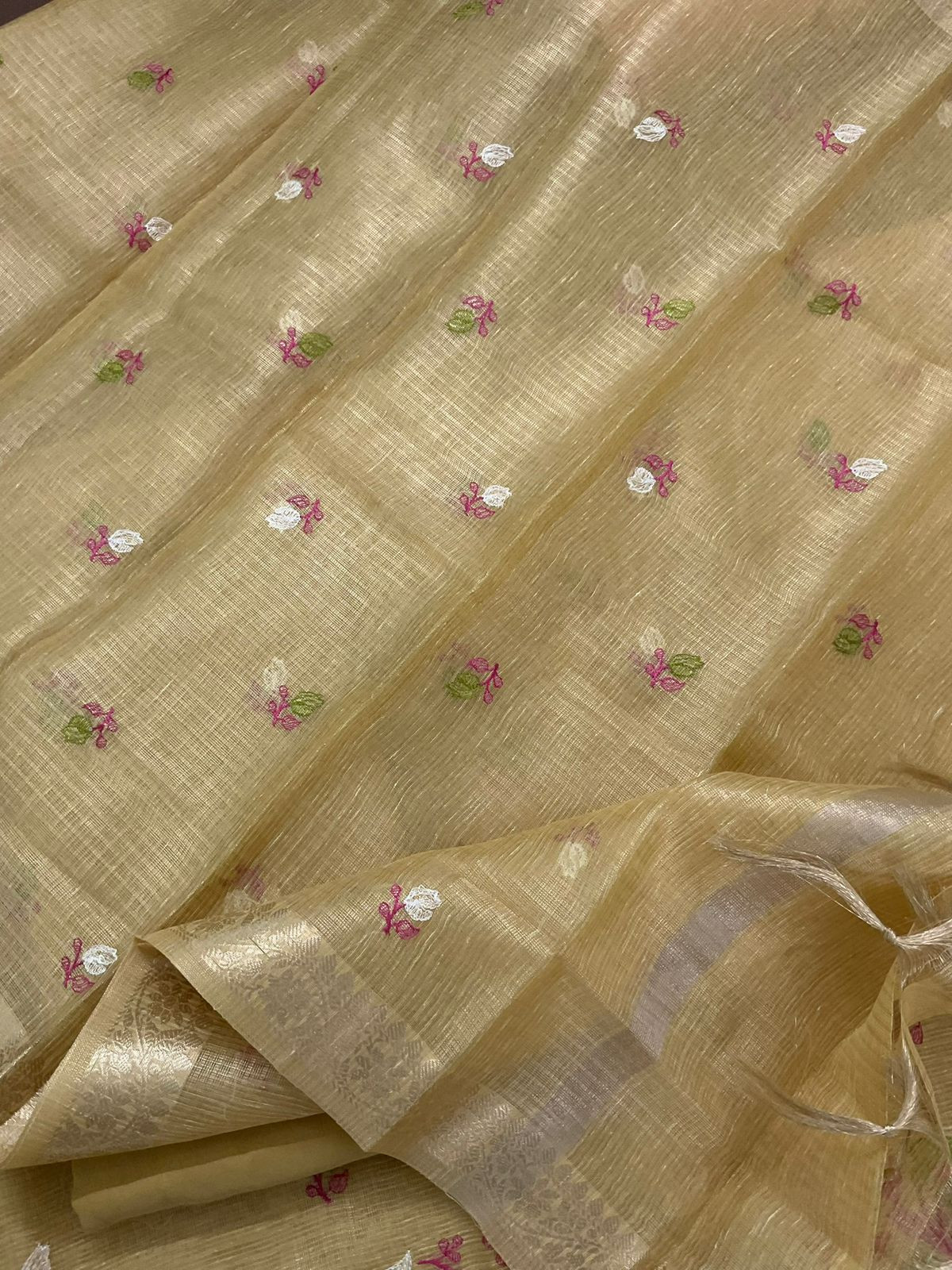 Soft Tissue Kota Silk Embroidered Suit - Yellow
