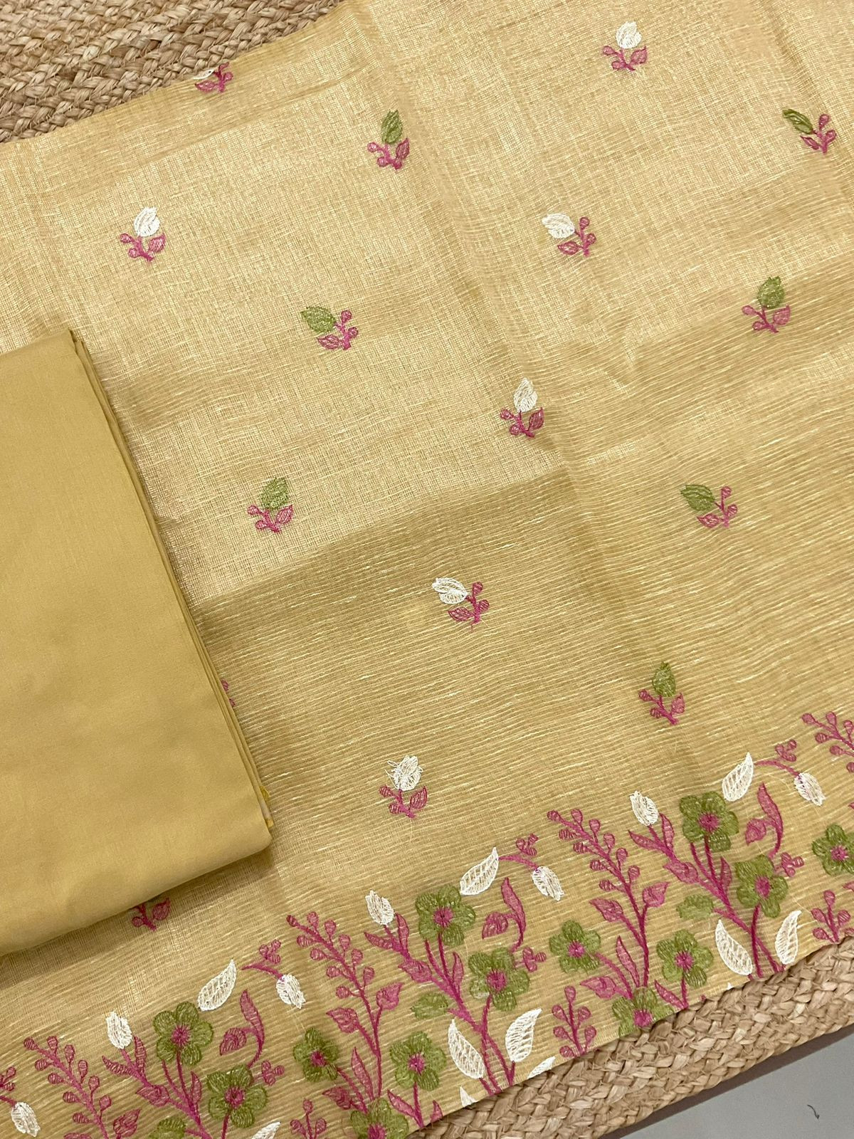 Soft Tissue Kota Silk Embroidered Suit - Yellow