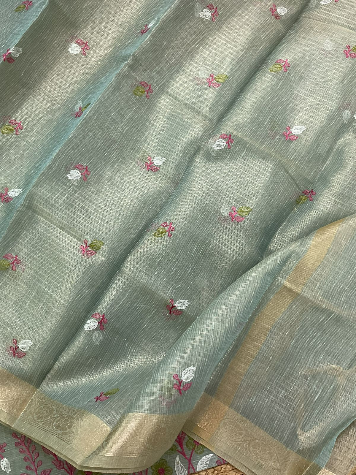 Soft Tissue Kota Silk Embroidered Suit - Green