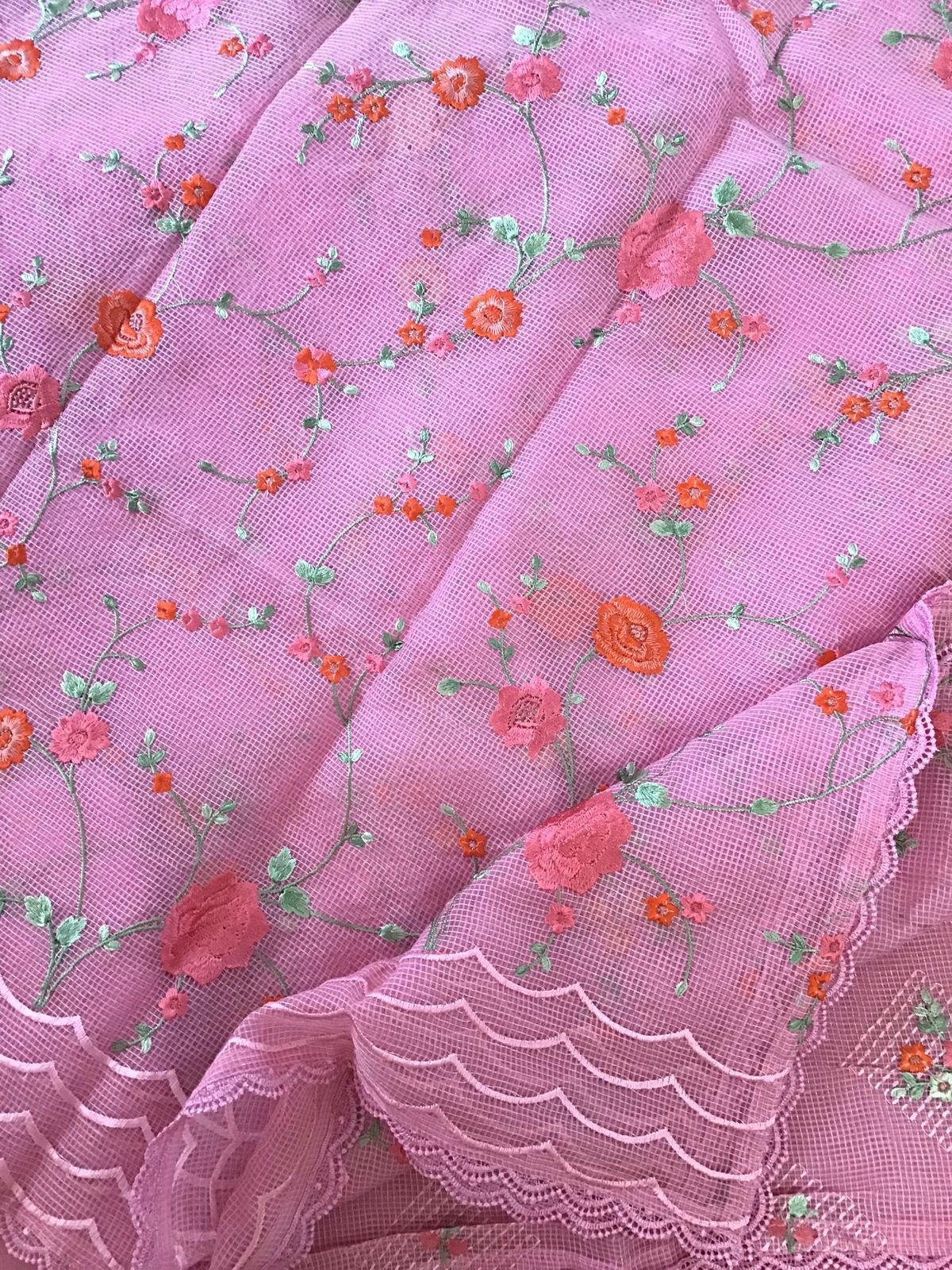Soft Fine Supernet Embroidered Suit - Pink
