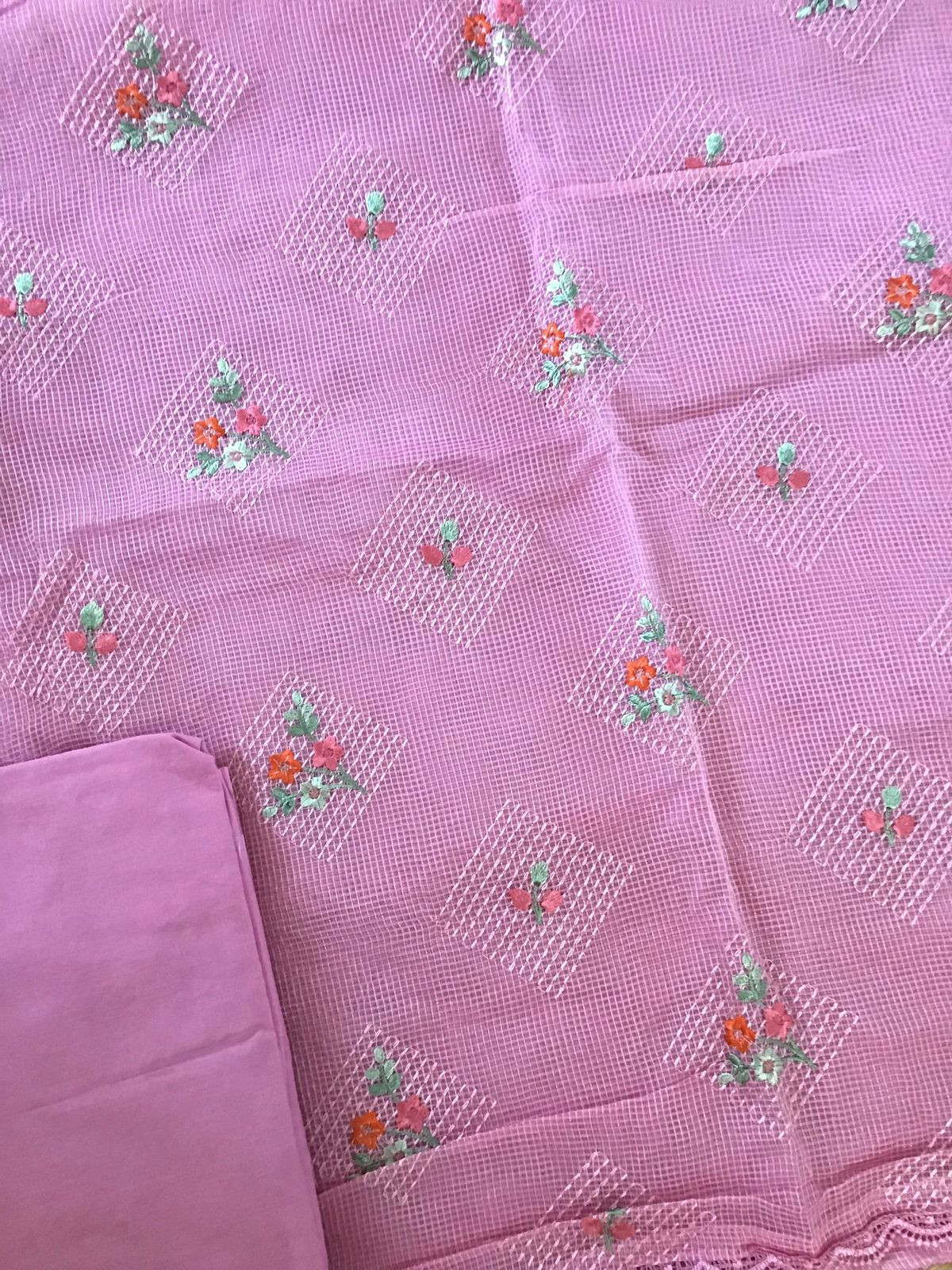 Soft Fine Supernet Embroidered Suit - Pink
