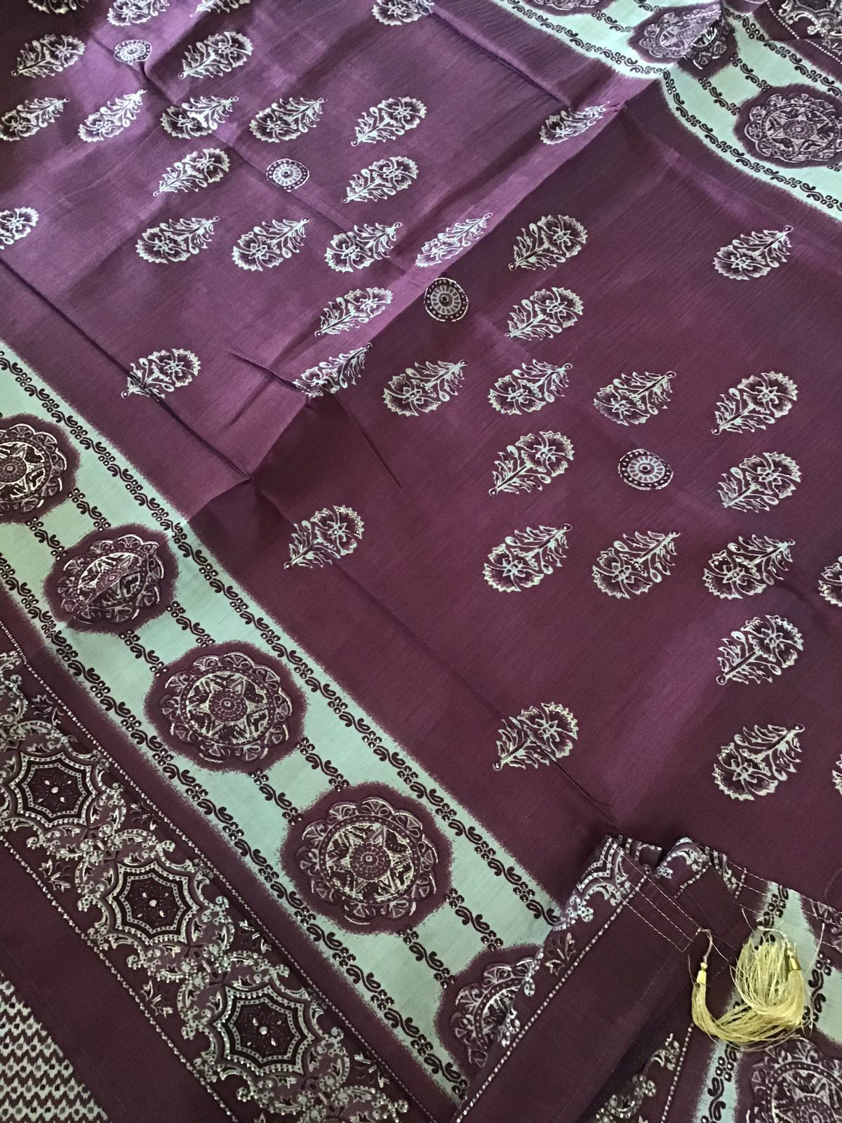 Soft Muslin Printed Embroidered Suit - Wine