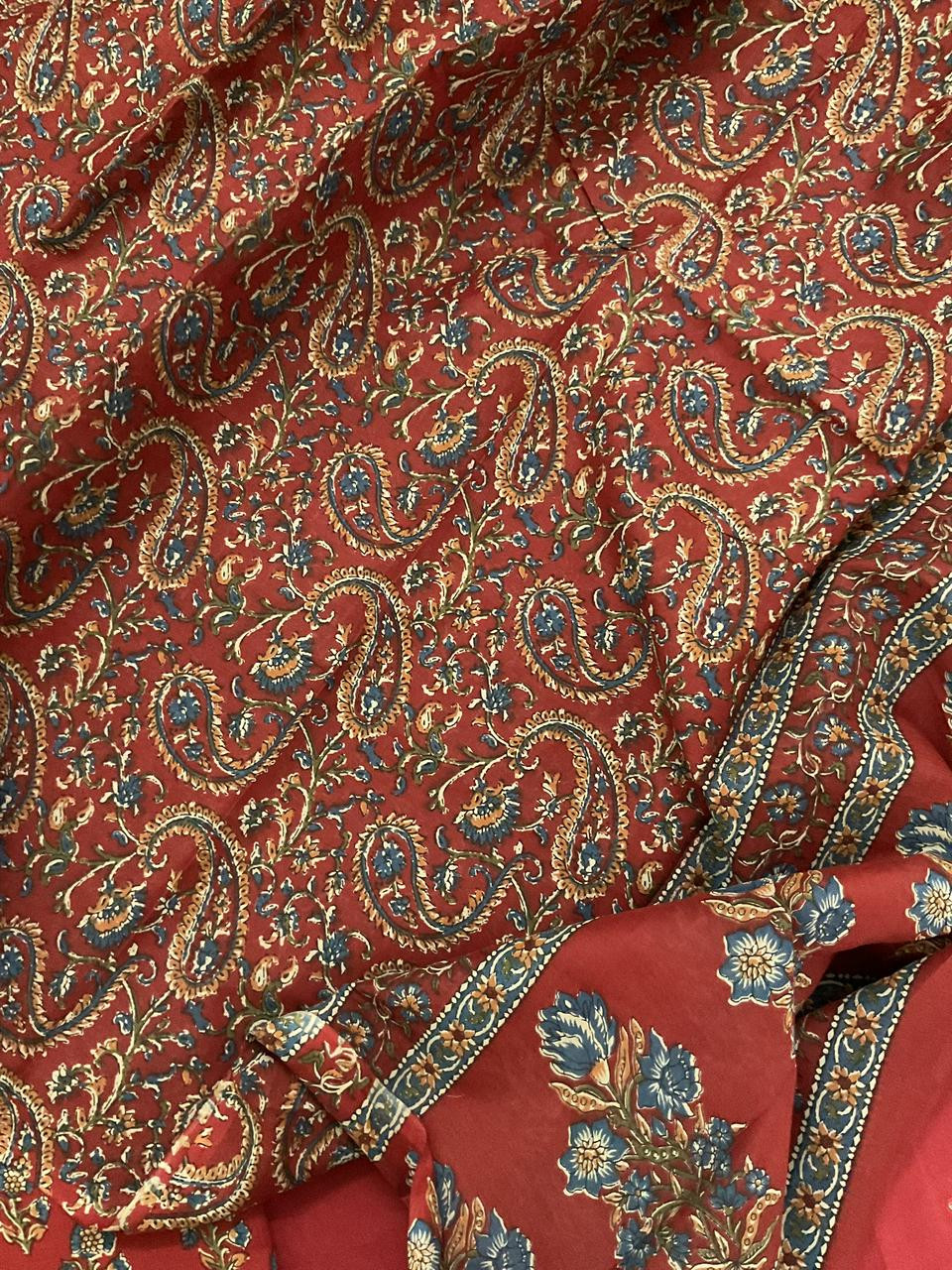 Pure Cotton Printed Embroidered Suit - Red