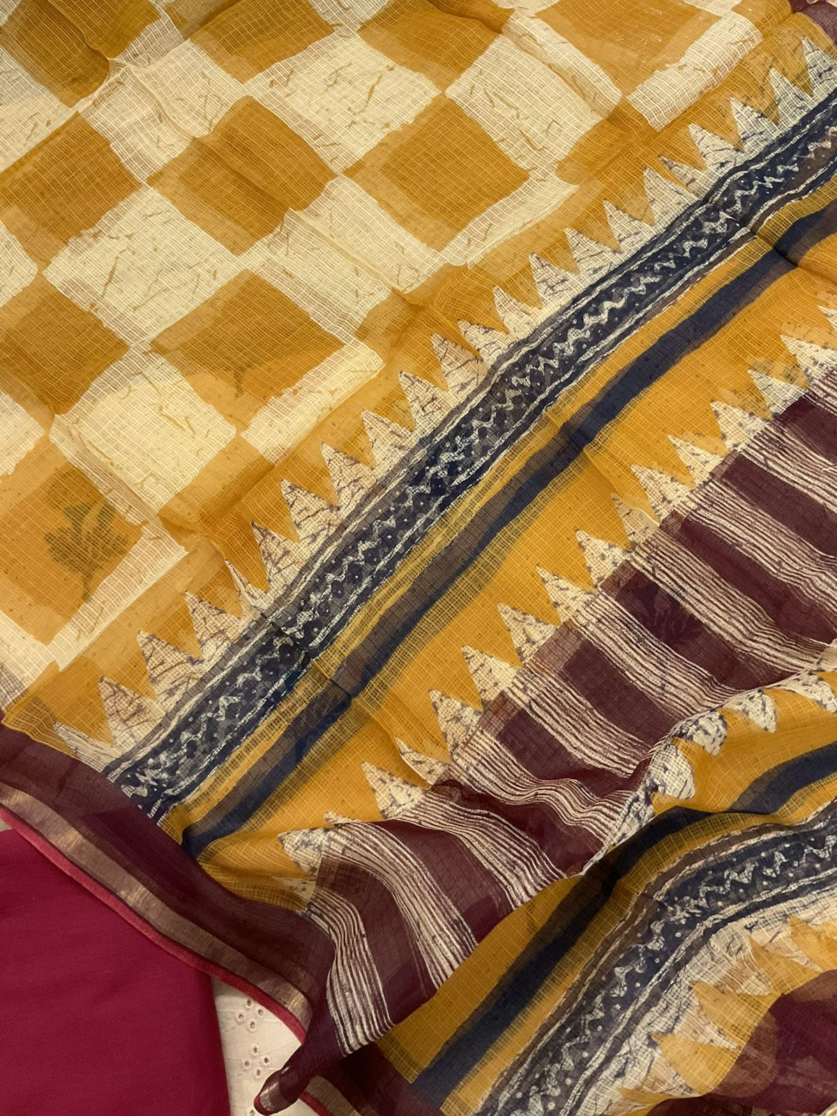 Pure Hakoba Cotton Block Printed Embroidered Suit - Peachish Beige