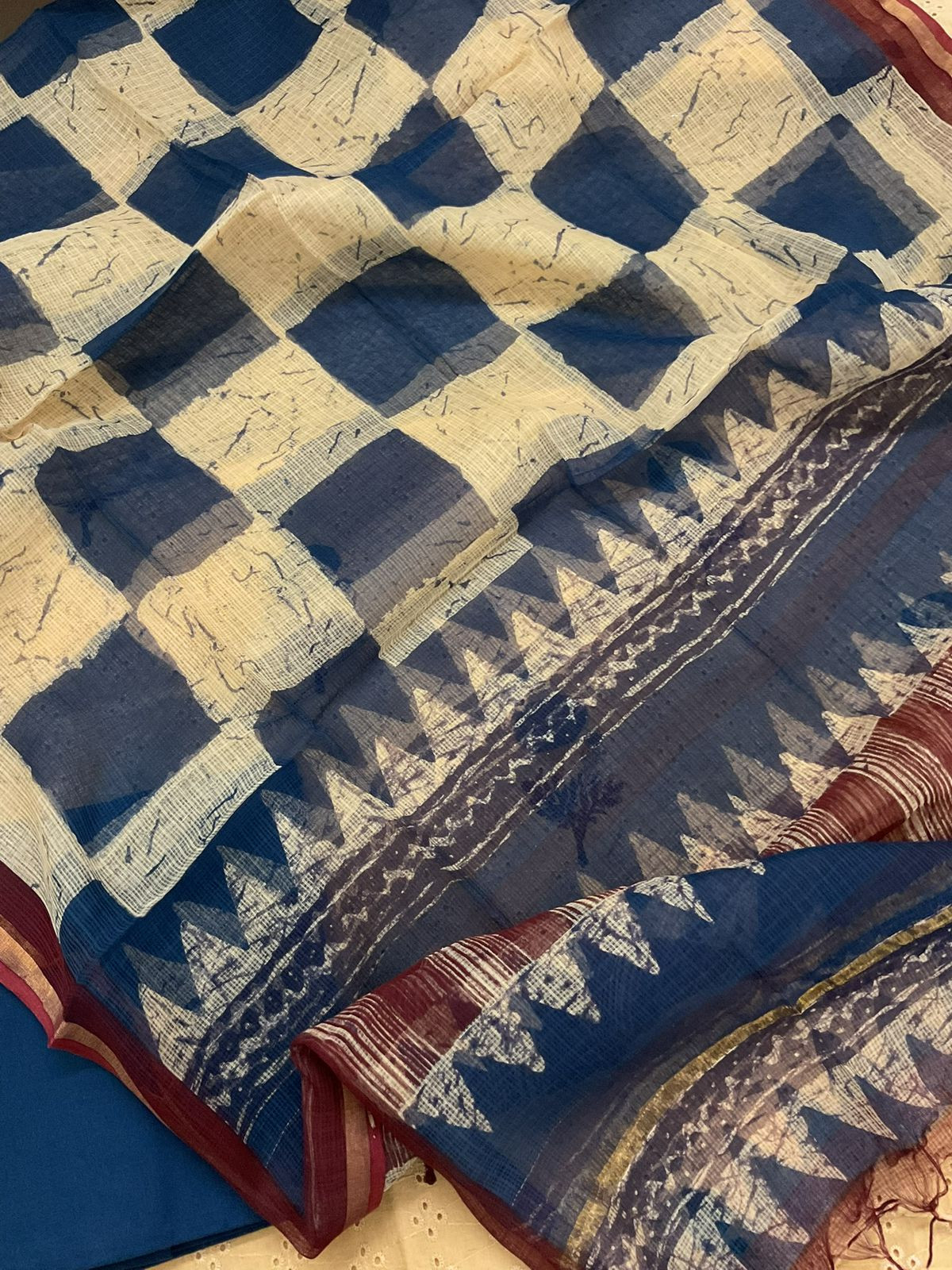 Pure Hakoba Cotton Block Printed Embroidered Suit - Peachish Beige