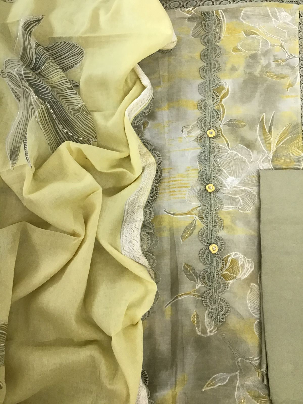 Pure Lawn Cotton Printed Embroidered Suit - Yellow