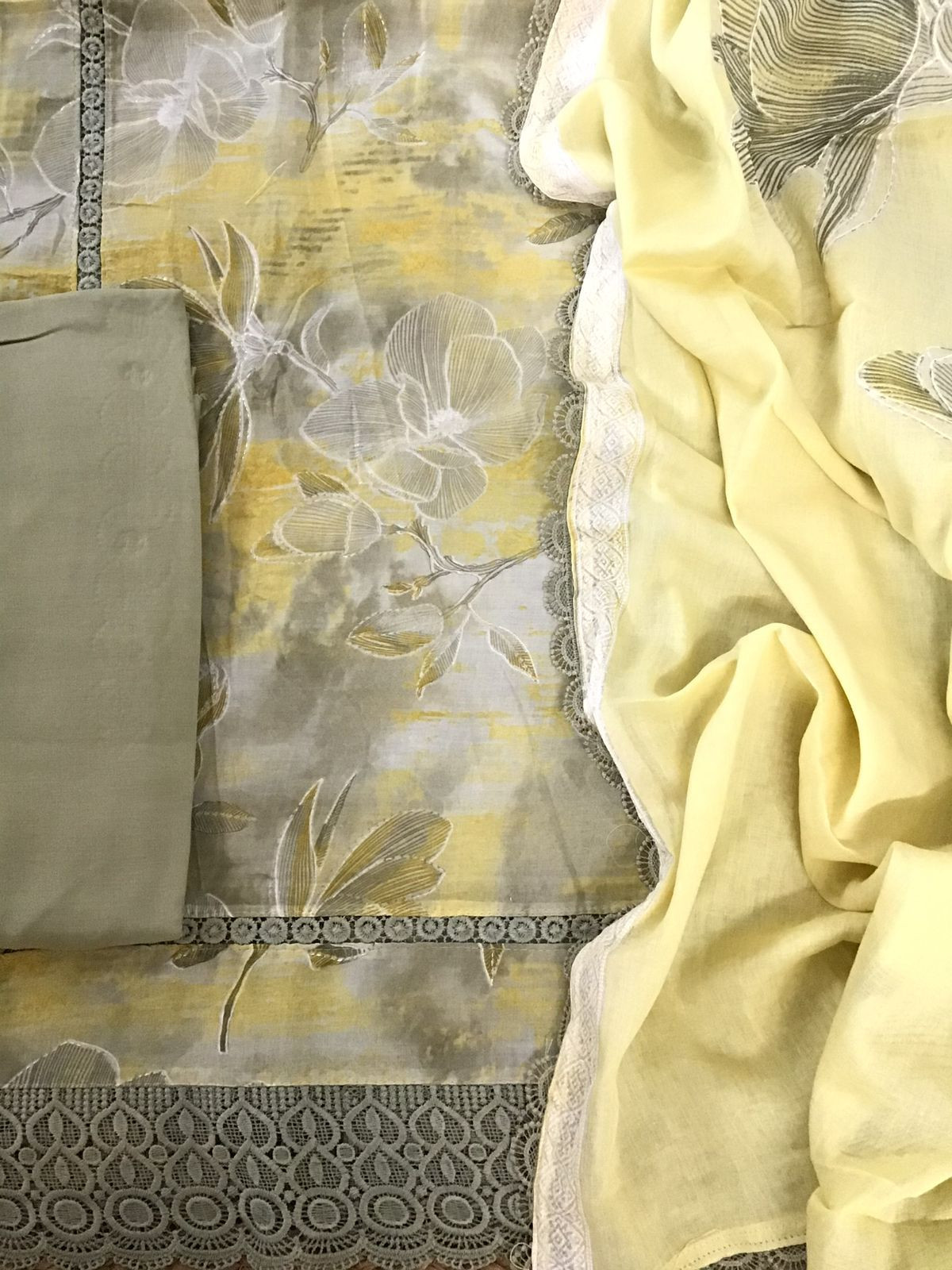 Pure Lawn Cotton Printed Embroidered Suit - Yellow