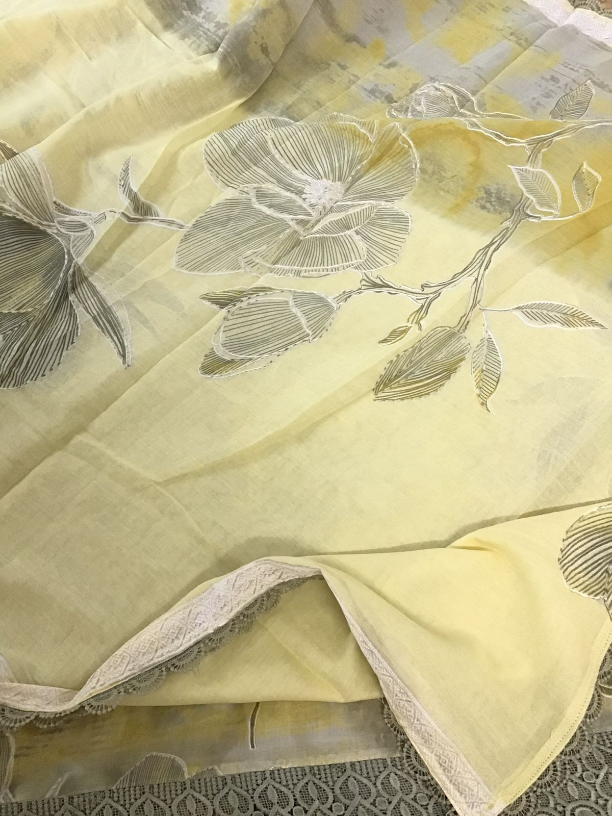 Pure Lawn Cotton Printed Embroidered Suit - Yellow